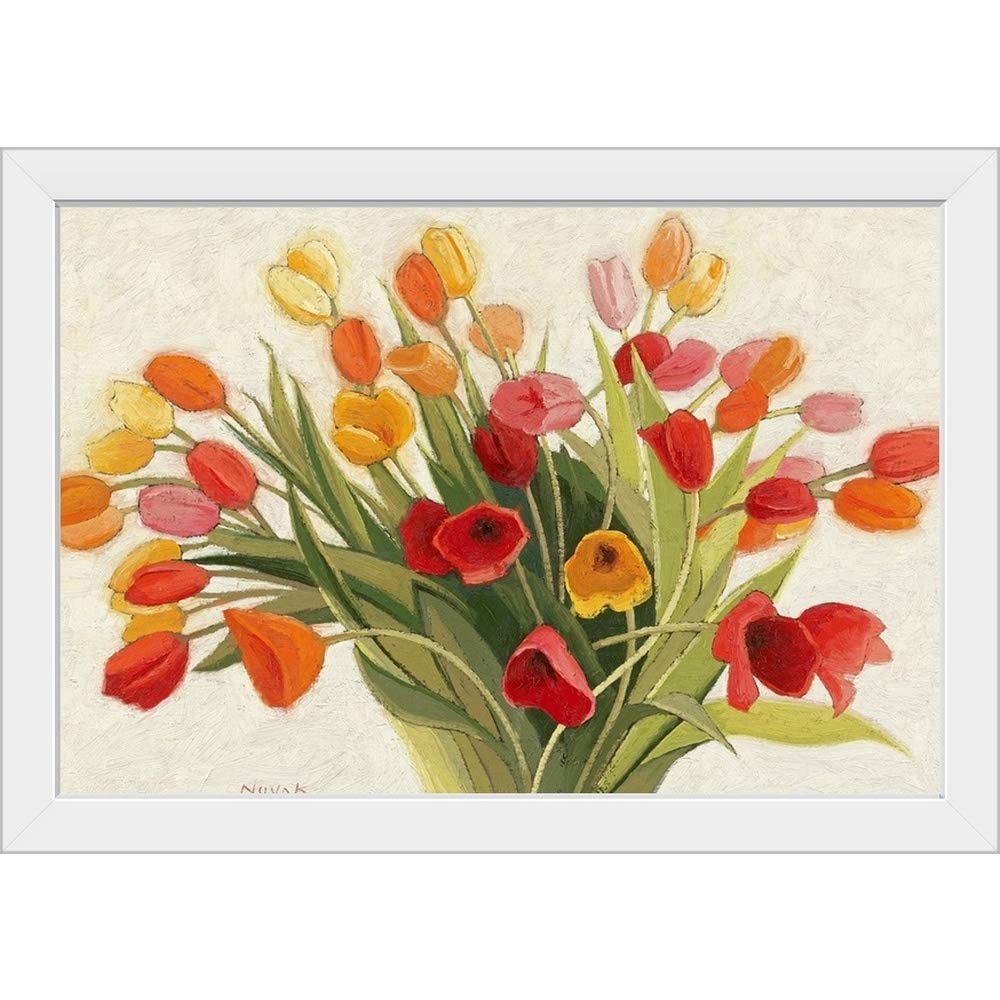Spring Tulips White Framed Wall Art Print - Elegant Tulip Flower Painting for Home & Office Decor - Perfect for Living Room, Bedroom, Dining Room Wall Decoration