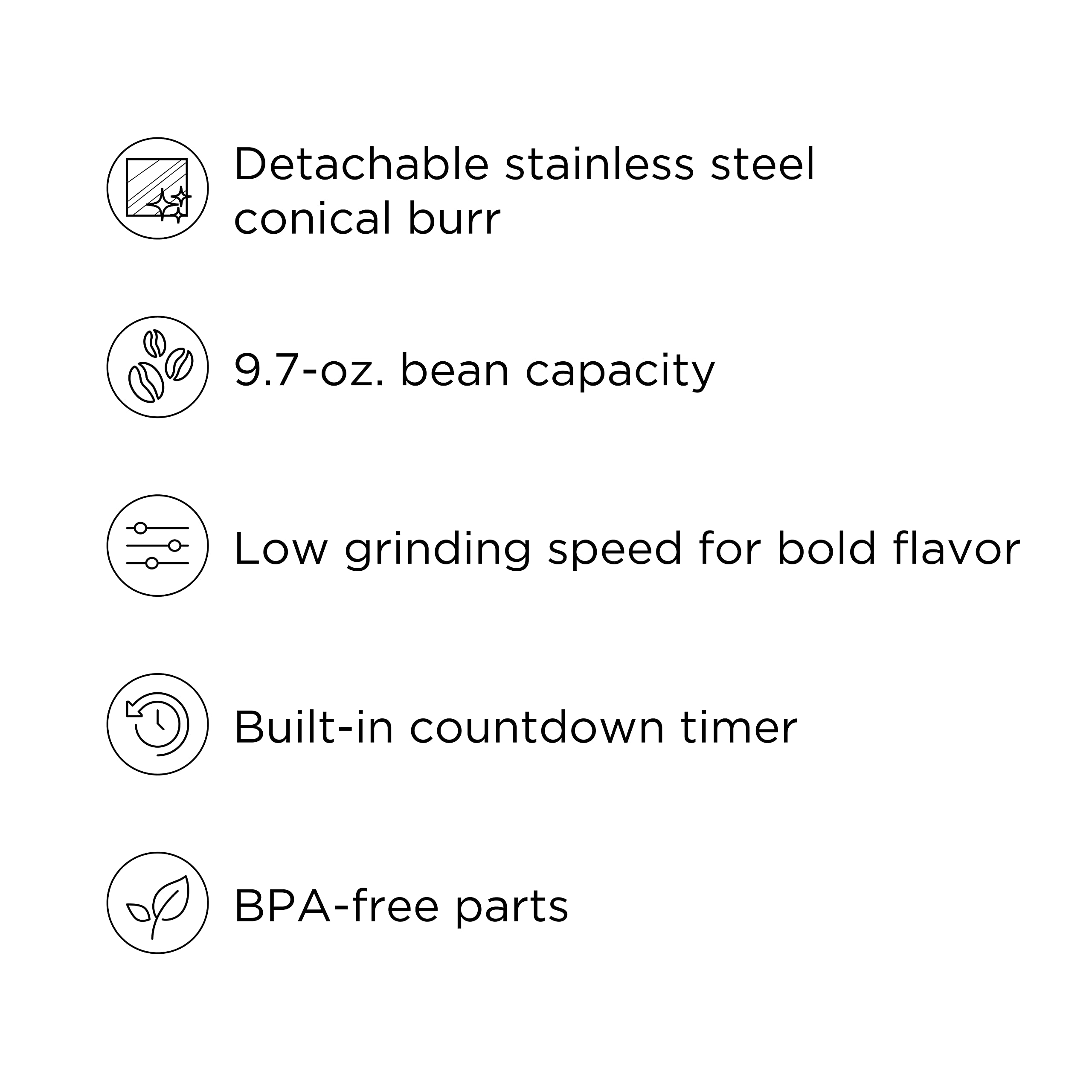 Chefman Conical Burr Coffee Grinder - 31 Adjustable Settings from Coarse to Extra Fine, One-Touch Digital Control, 9.7oz Bean Capacity - Perfect for Espresso, French Press & Pour Over Coffee - Black