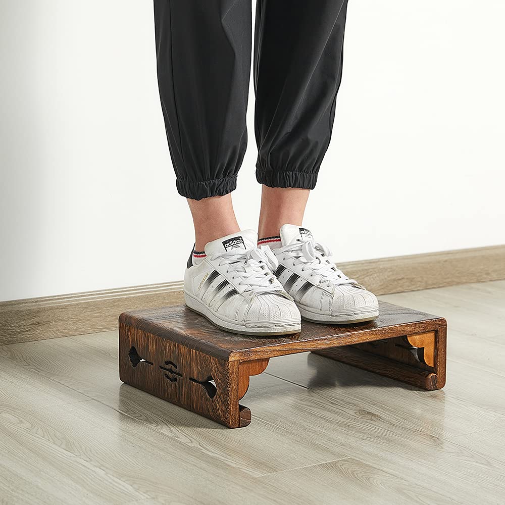 **Low Wood Stool - Rectangular Bed Step Stool with Large Surface | Step Ladder for Kitchen & Bathroom | Foot Rest Stool for Under Desk | Portable Bed Table for Laptop & Tea - Perfect for Home, Office & Relaxation**