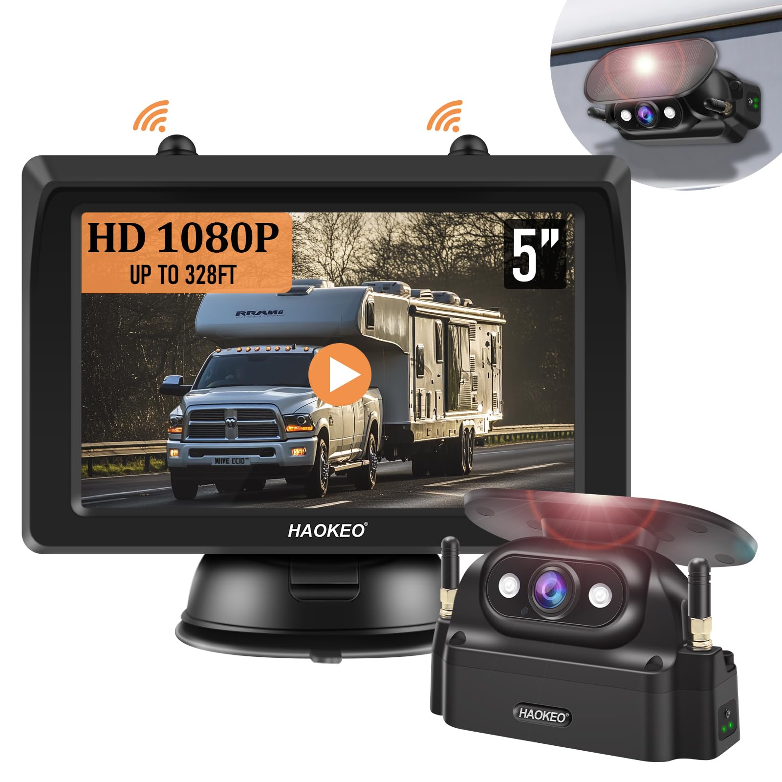 5 Inch Magnetic Solar Wireless Backup Camera with DVR - 1080P HD IPS Monitor, Rechargeable Reverse Camera System - Portable Cordless Rear View Camera for Trucks, RVs, Campers, Hitching & Horse Trailers - Perfect for Parking, Reversing & Towing Safety