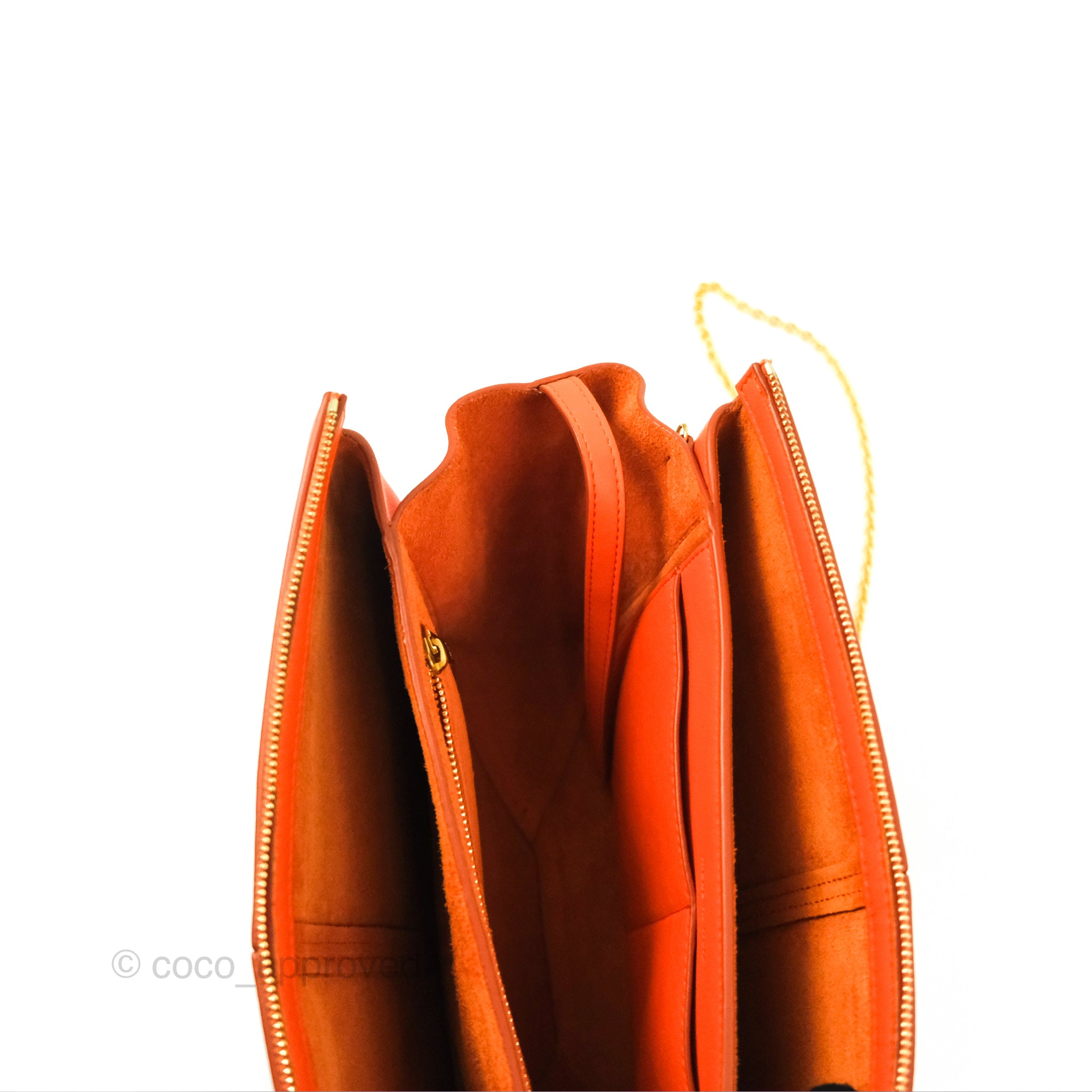 Celine Tri Fold Clutch on Chain - Orange Calfskin Leather Crossbody Bag for Women | Perfect for Evening Parties, Date Nights & Special Occasions