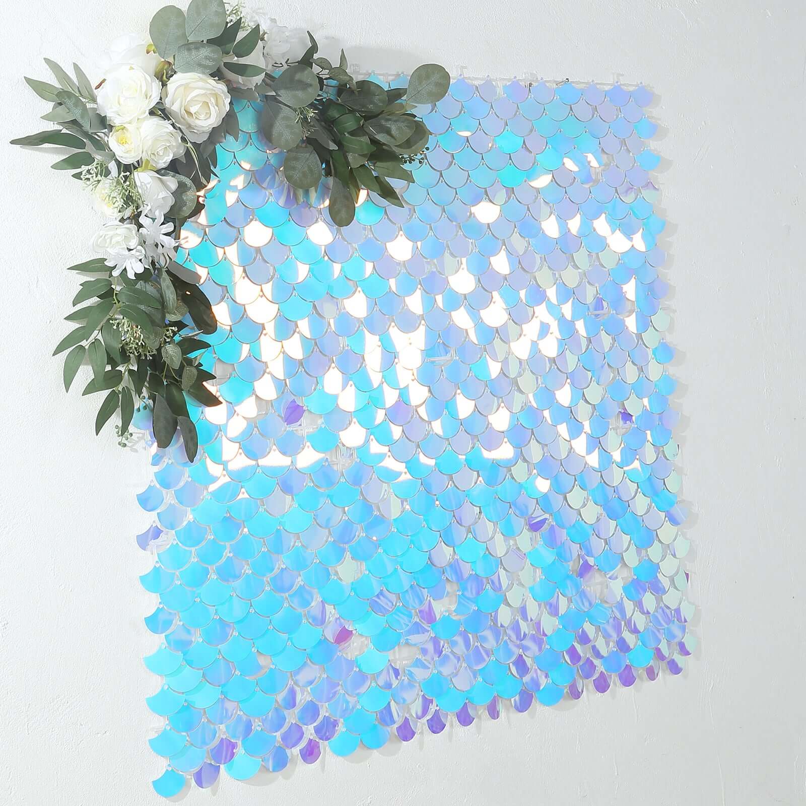24-Piece Mermaid Scales Sequin Shimmer Wall Photo Backdrop Panels - Iridescent Blue Ocean Theme for Birthday Parties, Baby Showers & Photo Booths