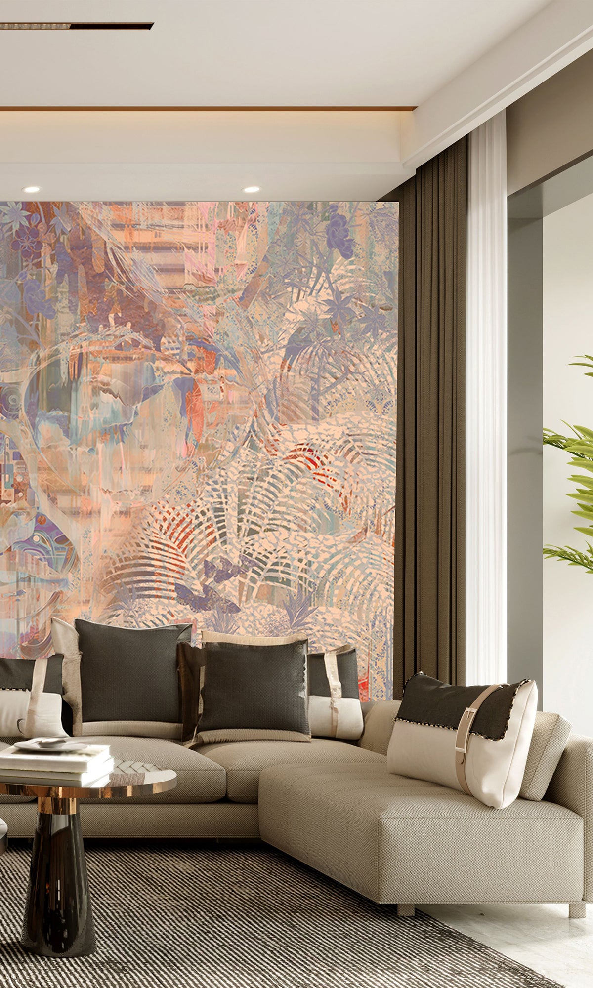 Gold Botanical Forest Queen Mural Wallpaper M2539 - Nature-Inspired Peel and Stick Wallpaper for Living Room, Bedroom, Nursery Decor | Easy DIY Home Renovation