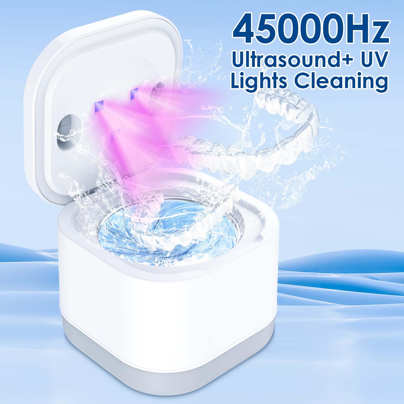 Ultrasonic Retainer Cleaner with UV Light - 45000Hz Dental Appliance Cleaner for Dentures, Aligners, Mouth Guards & Toothbrushes | Jewelry Cleaning Machine with 2 Modes & Timer | Perfect for Daily Oral Care & Jewelry Maintenance