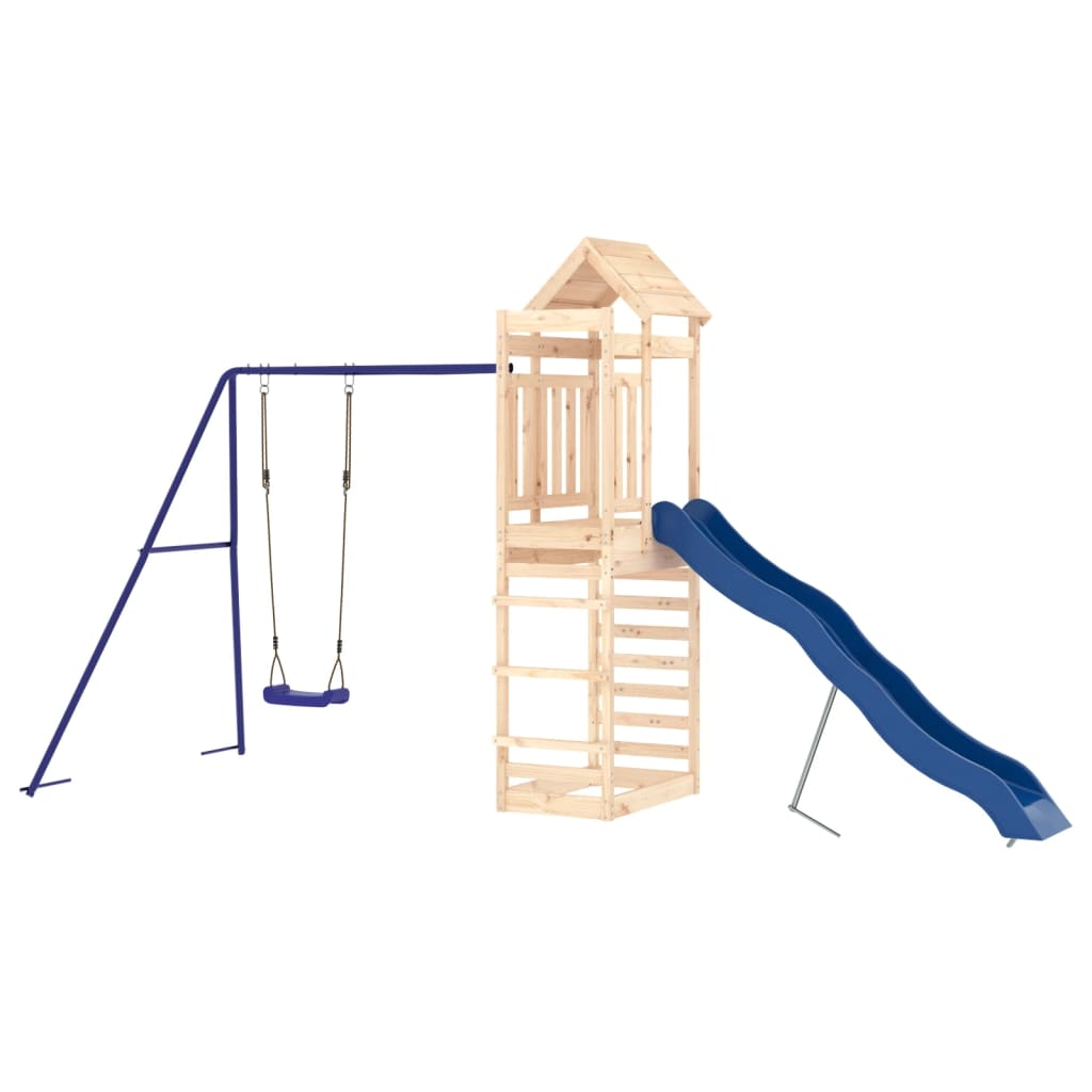 vidaXL Outdoor Playset for Kids - Solid Pine Wood Swing Set with Slide & Climbing Wall - Perfect for Backyard, Garden & Playground Fun