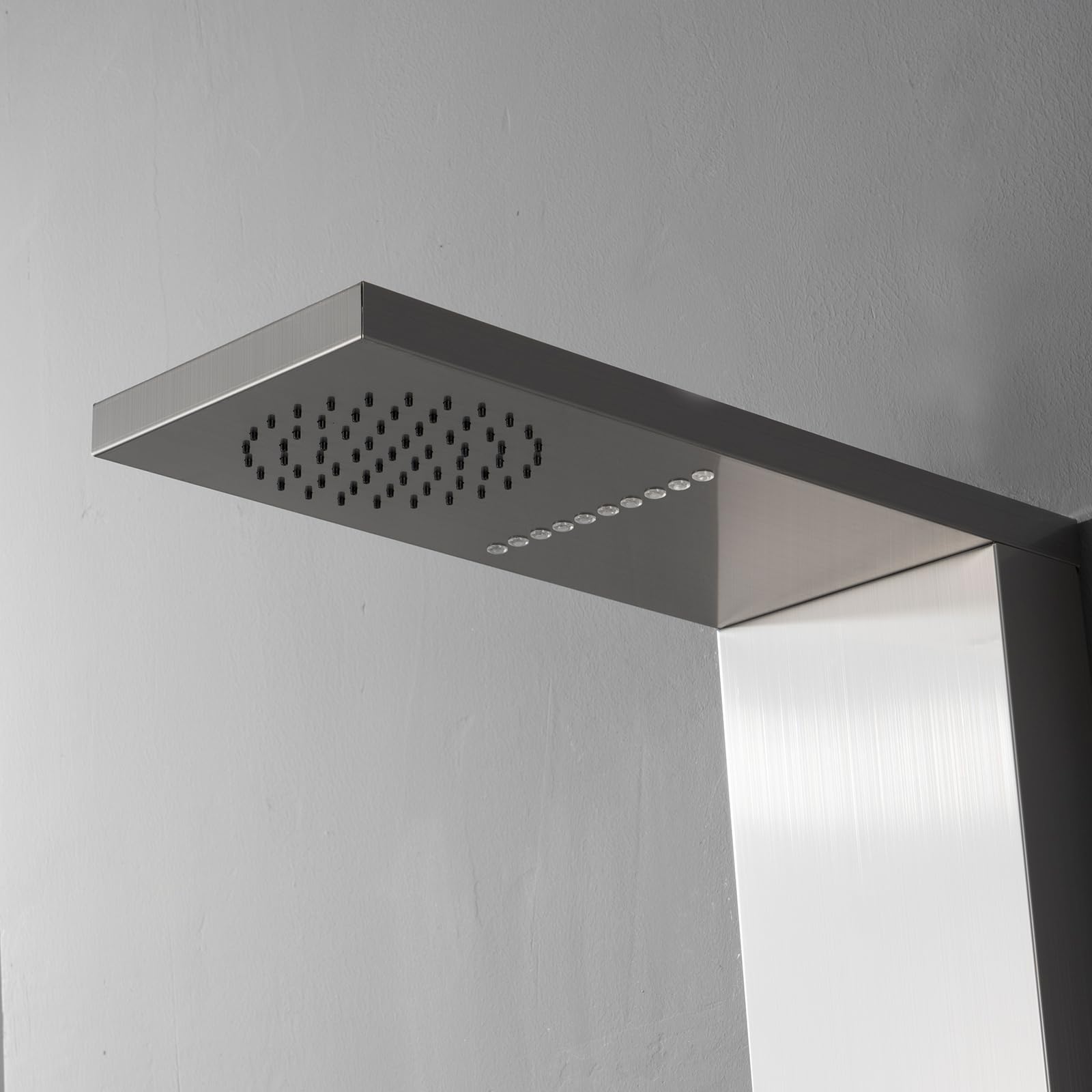 LED Shower Wall Panels with Rainfall Shower Head | Large Body Jet Massage System | Temperature Display & Adjustable Jets | Includes Tub Spout & Hand Shower in Brushed Nickel Finish | Perfect for Spa-Like Bathroom Renovations & Luxury Shower Experiences