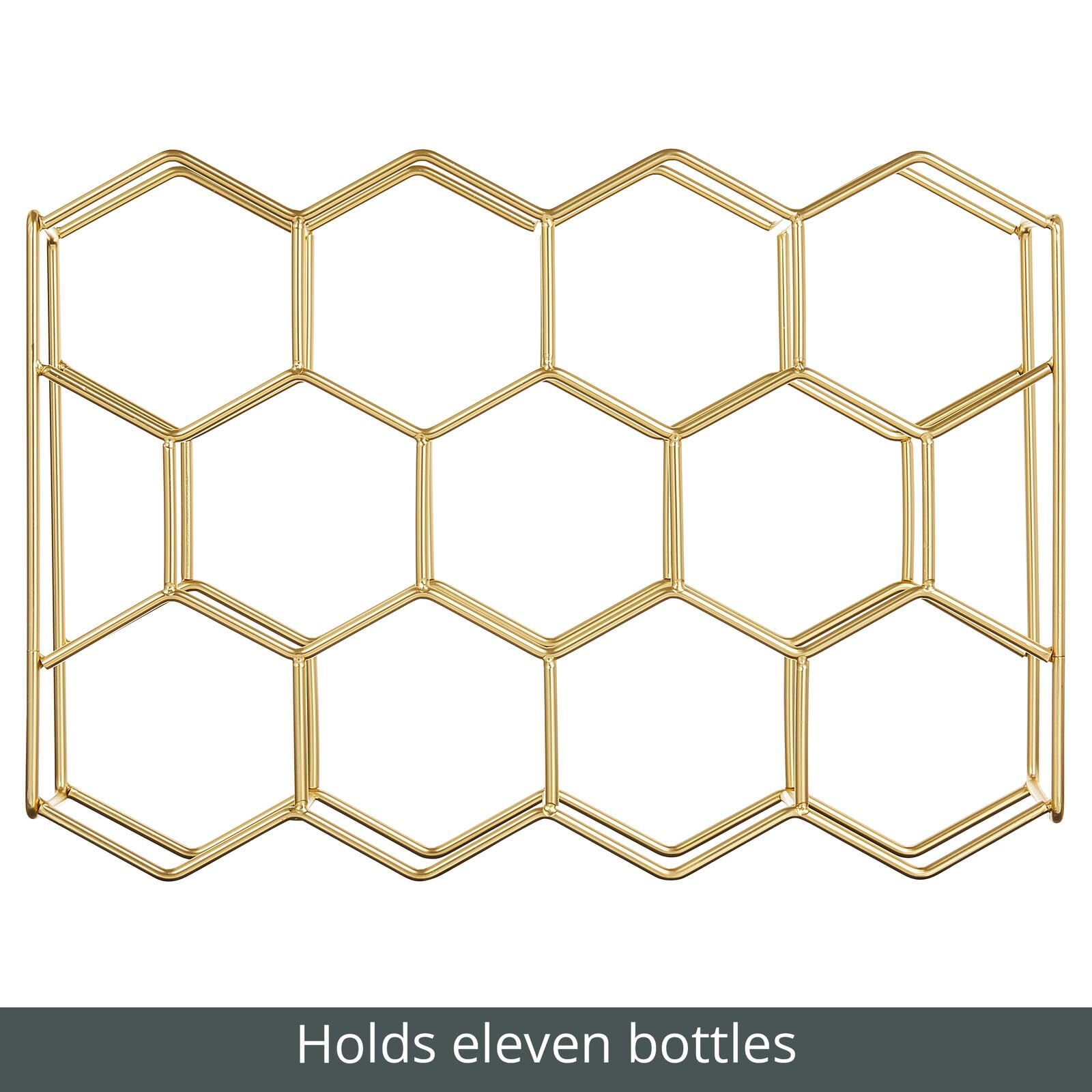 mDesign Metal Hexagon 3-Tier Wine Rack - Minimalist Bottle Holder for Kitchen Countertop, Pantry & Refrigerator - Organizes 11 Wine, Beer, Soda, Water & Juice Bottles - Soft Brass Finish - Perfect for Home Bars, Dining Rooms & Entertaining Spaces