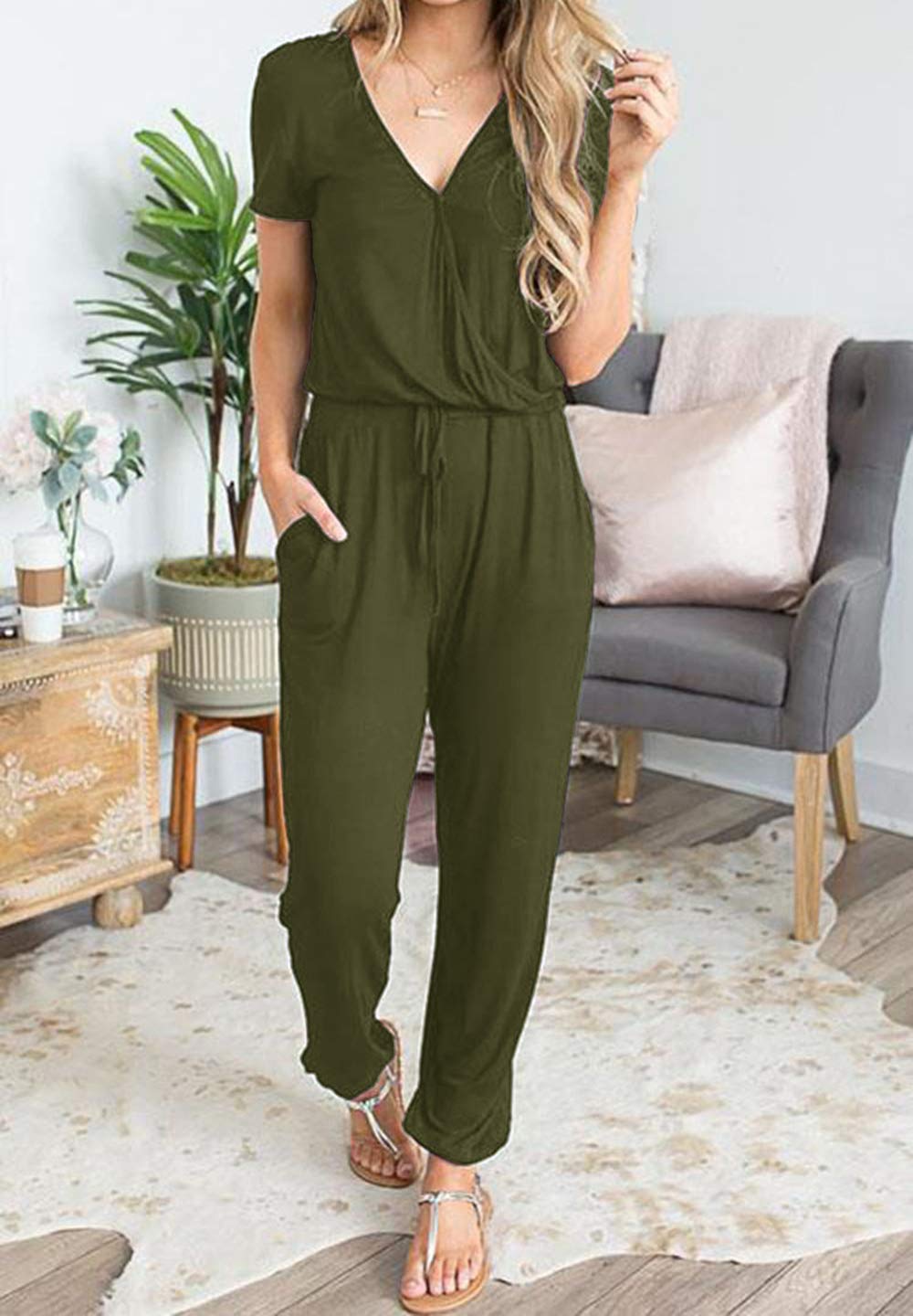 PRETTYGARDEN Women's Casual Short Sleeve Jumpsuit - Spring Summer Romper Outfit for Travel, Vacation & Airport Wear | Stylish & Comfortable One-Piece Dress for Outings, Beach & Daily Wear