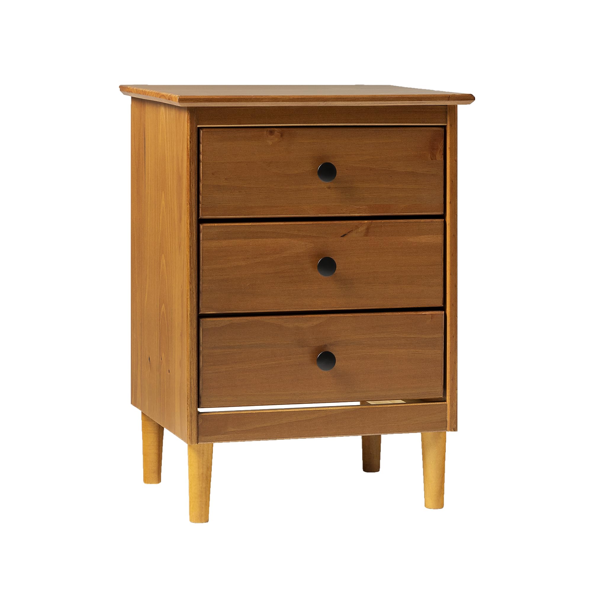 Walker Edison Traditional Wood 3-Drawer Nightstand - 18 Inch Caramel Finish Bedside Table with Storage Shelf | Perfect for Bedroom, Living Room & Guest Room Organization