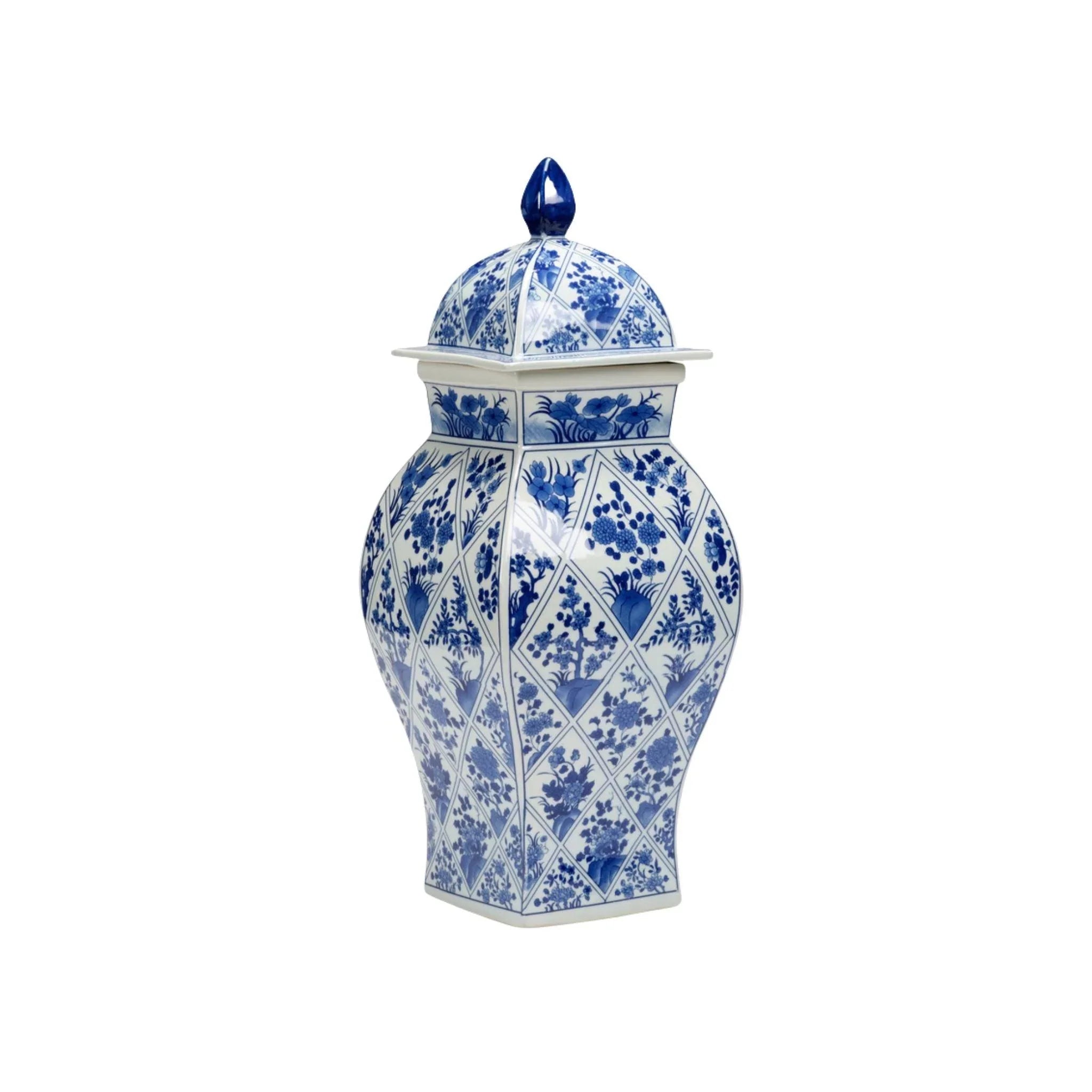Hand Painted Blue and White Floral Ceramic Vase with Lid - Elegant Home Decor for Living Room, Dining Table, or Wedding Centerpiece