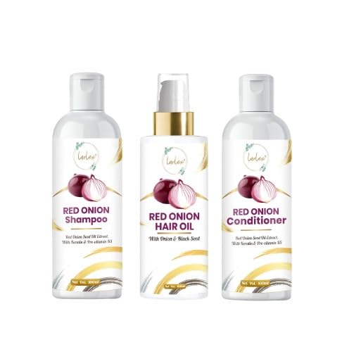 LARLEX Ultimate Red Onion Oil Hair Care Kit for Hair Loss Treatment - 100ml Shampoo, 100ml Conditioner & 100ml Onion Hair Oil | Promotes Hair Growth & Reduces Breakage for Men & Women | Perfect for Daily Hair Care & Scalp Nourishment