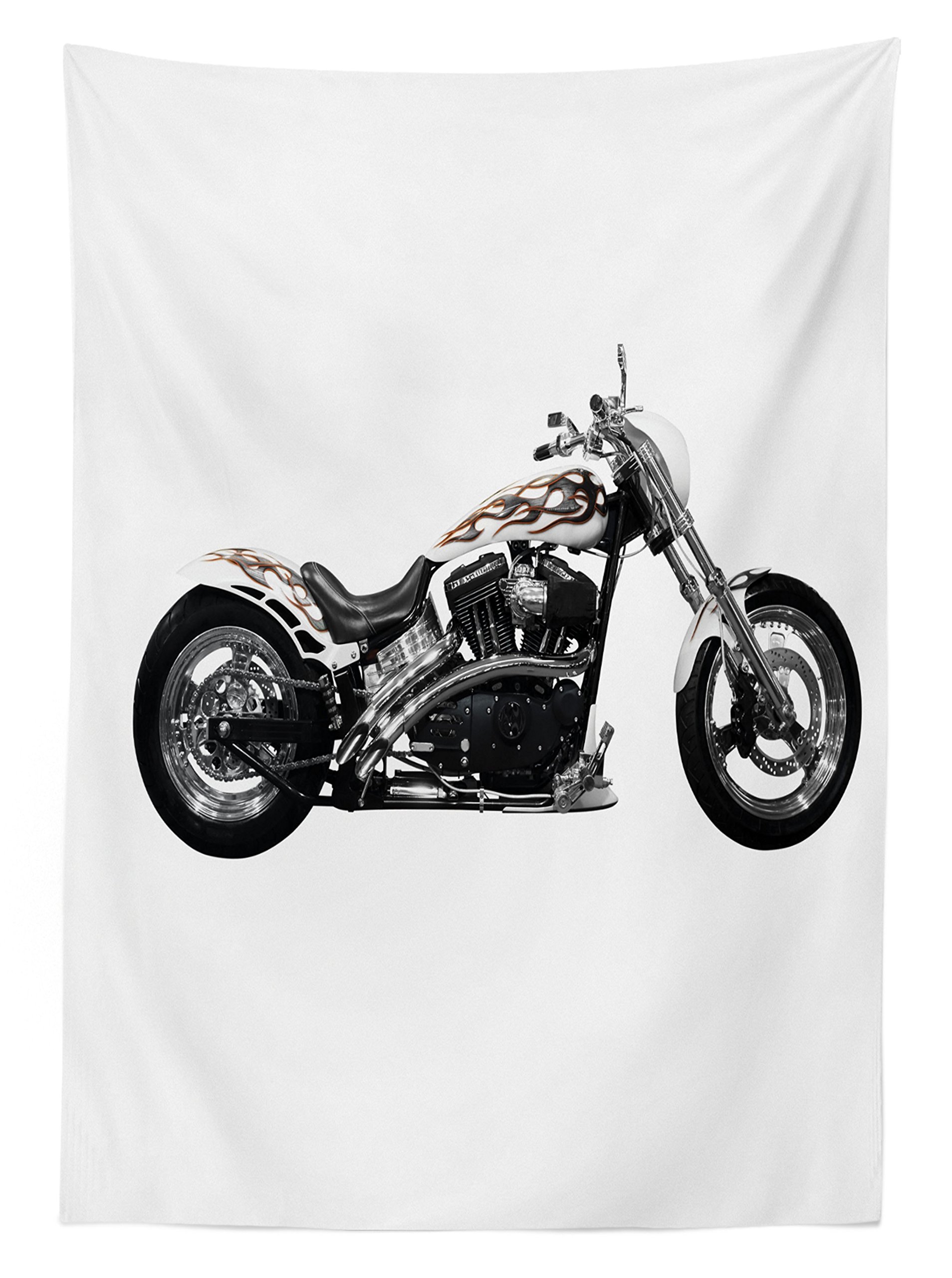 Ambesonne Motorcycle Themed Outdoor Tablecloth - Hipster Biker Style, Washable Picnic Table Cover for Parties & BBQs, 58x104 Inches, Black White Grey Design