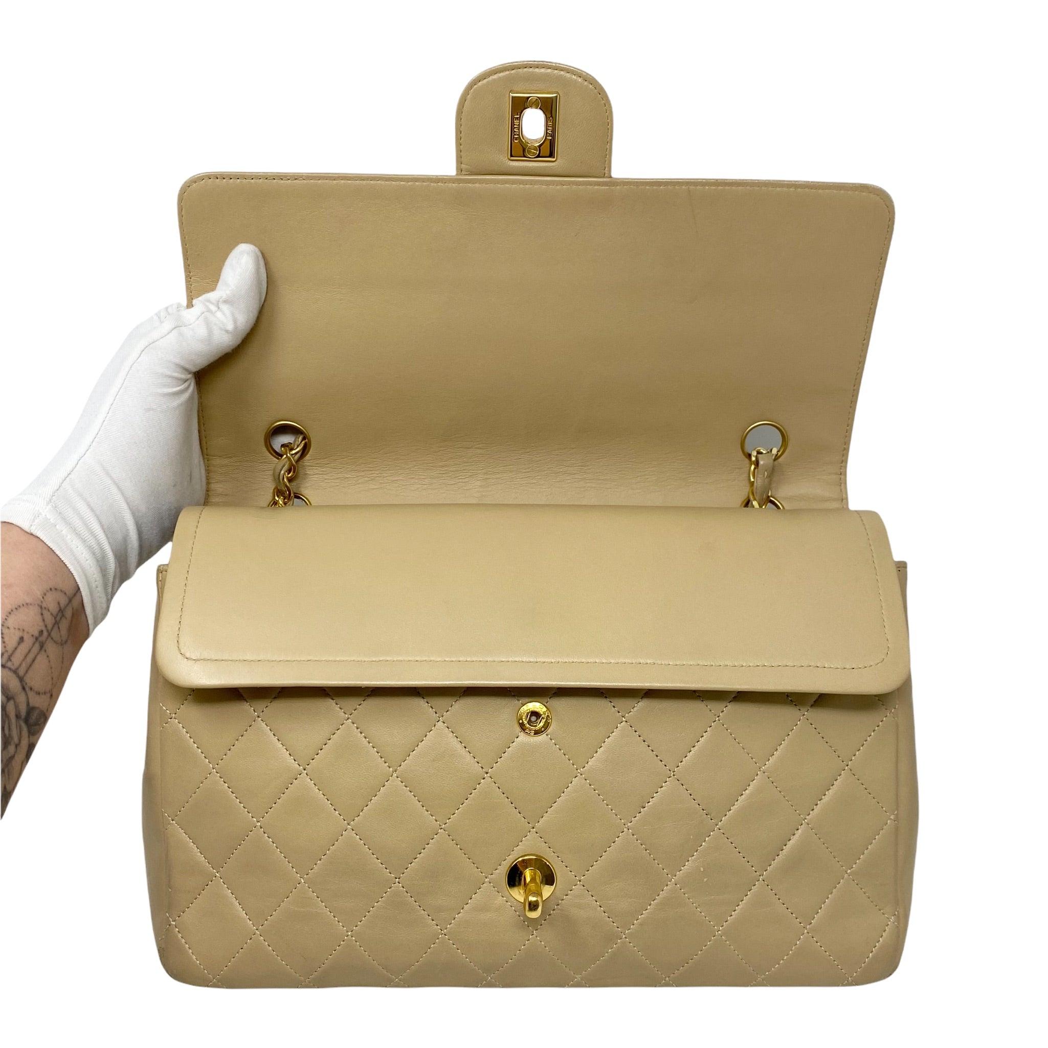 Vintage Chanel Beige Lambskin Medium Flap Bag - Classic Luxury Handbag for Women | Perfect for Date Night, Office & Special Occasions