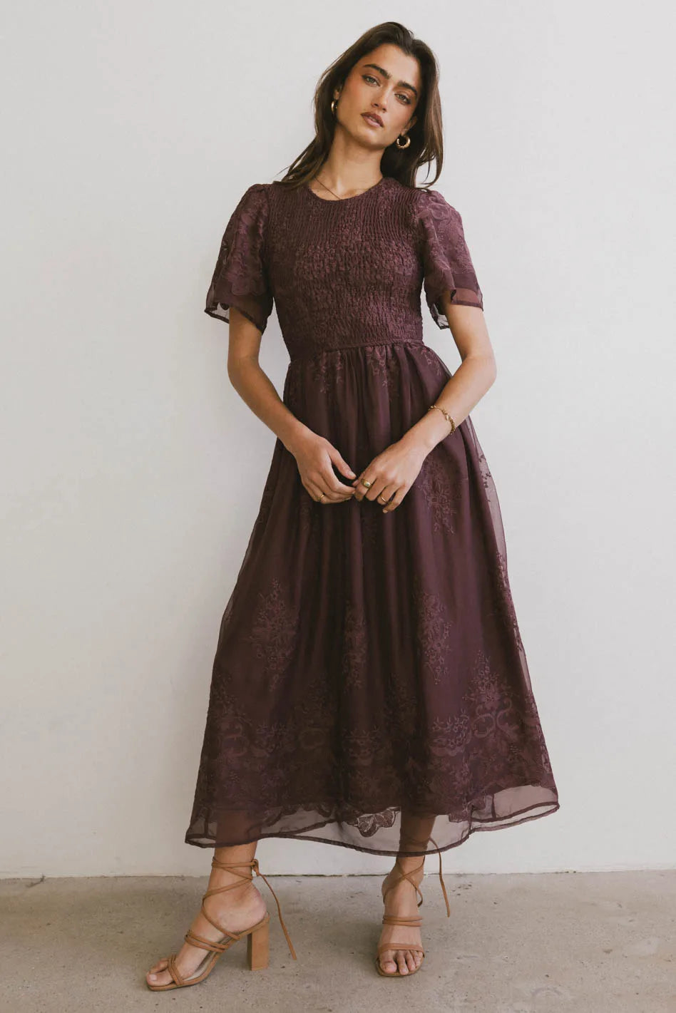 Alora Embroidered Floral Maxi Dress in Maroon - Women's Boho Chic Summer Dress for Beach, Wedding & Vacation