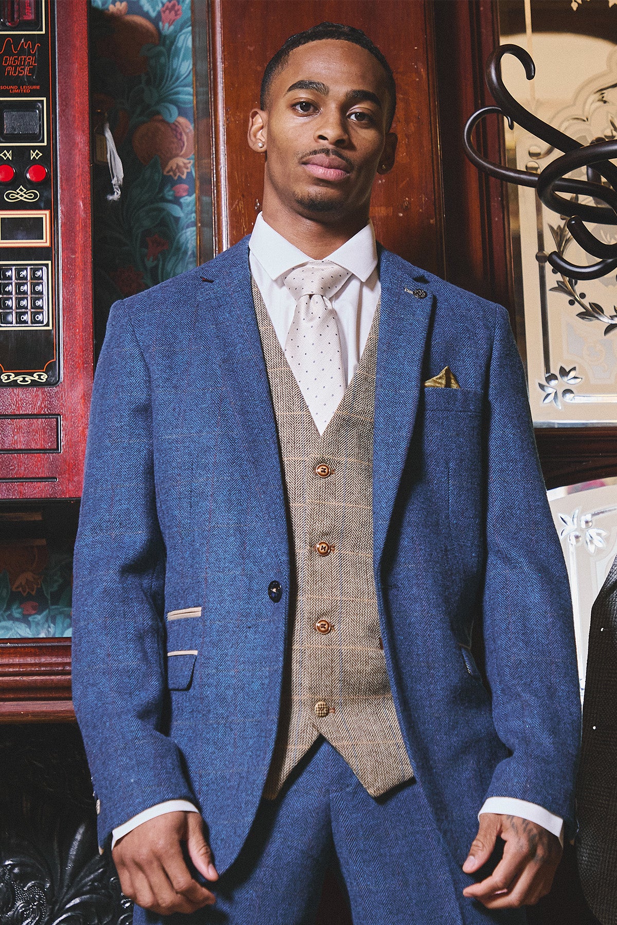 DION Blue Tweed Suit with Waistcoat for Men - Premium Wool Blazer Set | Formal Business Attire & Wedding Outfit | Inspired by Crysencio Summerville Style