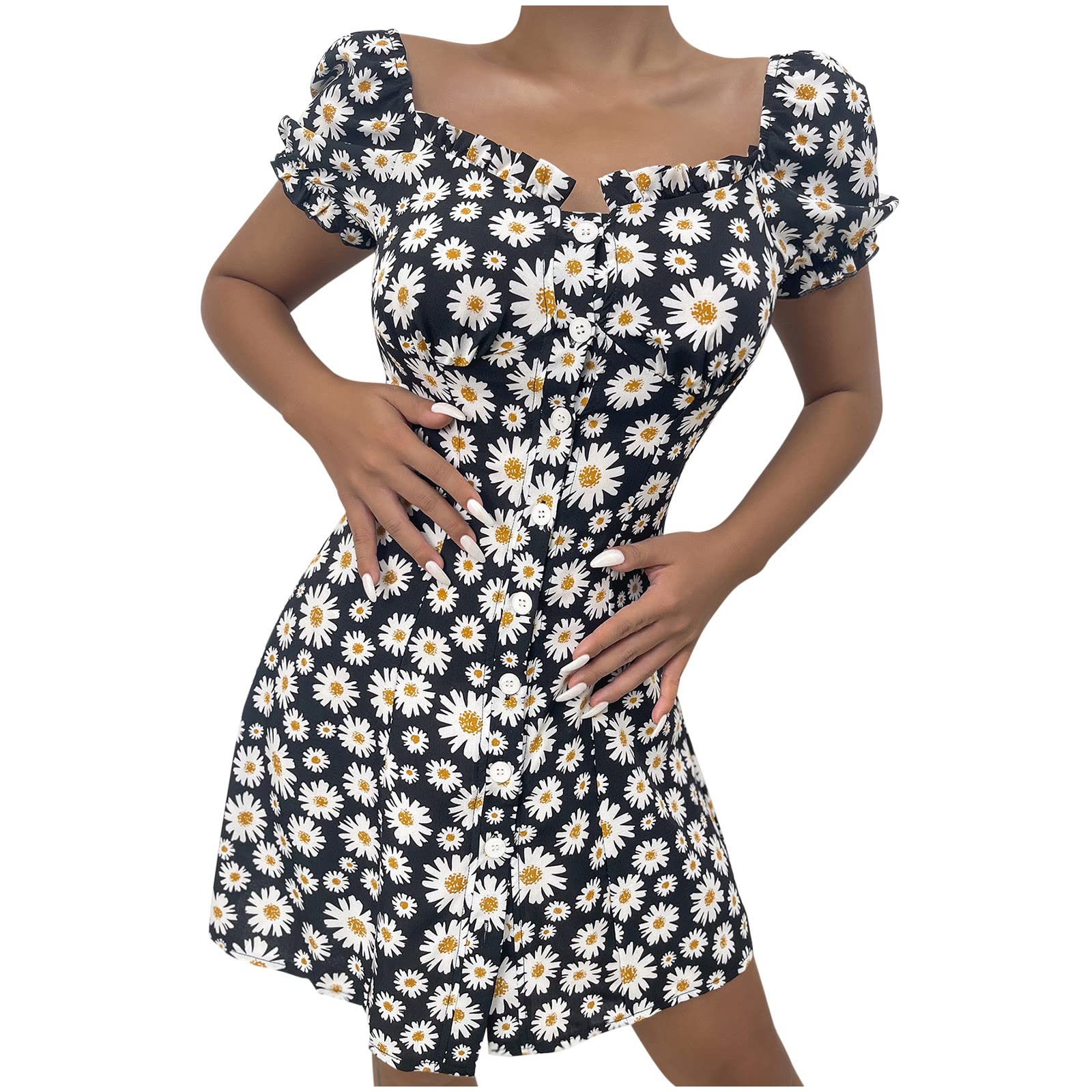 ESULOMP Women's Summer Hollow Halter Dress - Floral Print Sleeveless Midi Dress with Drawstring Waist | Casual Beachwear, Vacation Outfit, Party Dress for Women