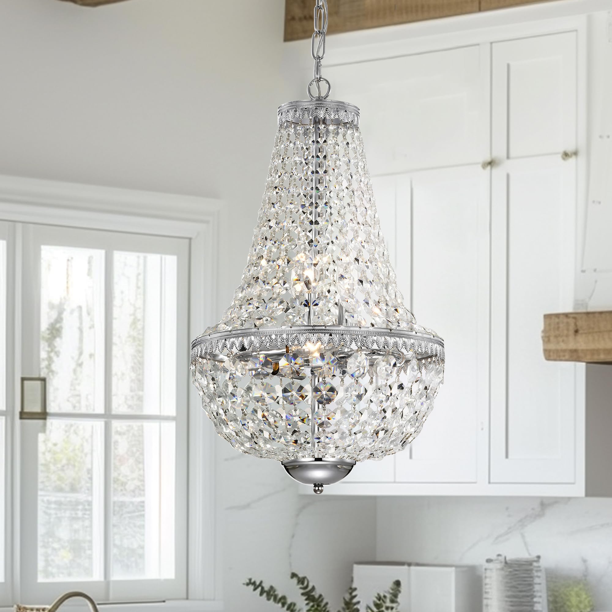 Luxury Empire Crystal Chandelier - 6-Light Glam Ceiling Fixture with Chrome Finish, Adjustable Chain for Entryway, Living Room & Dining Room Lighting | Perfect for Home Decor, Wedding Venues & Luxury Spaces