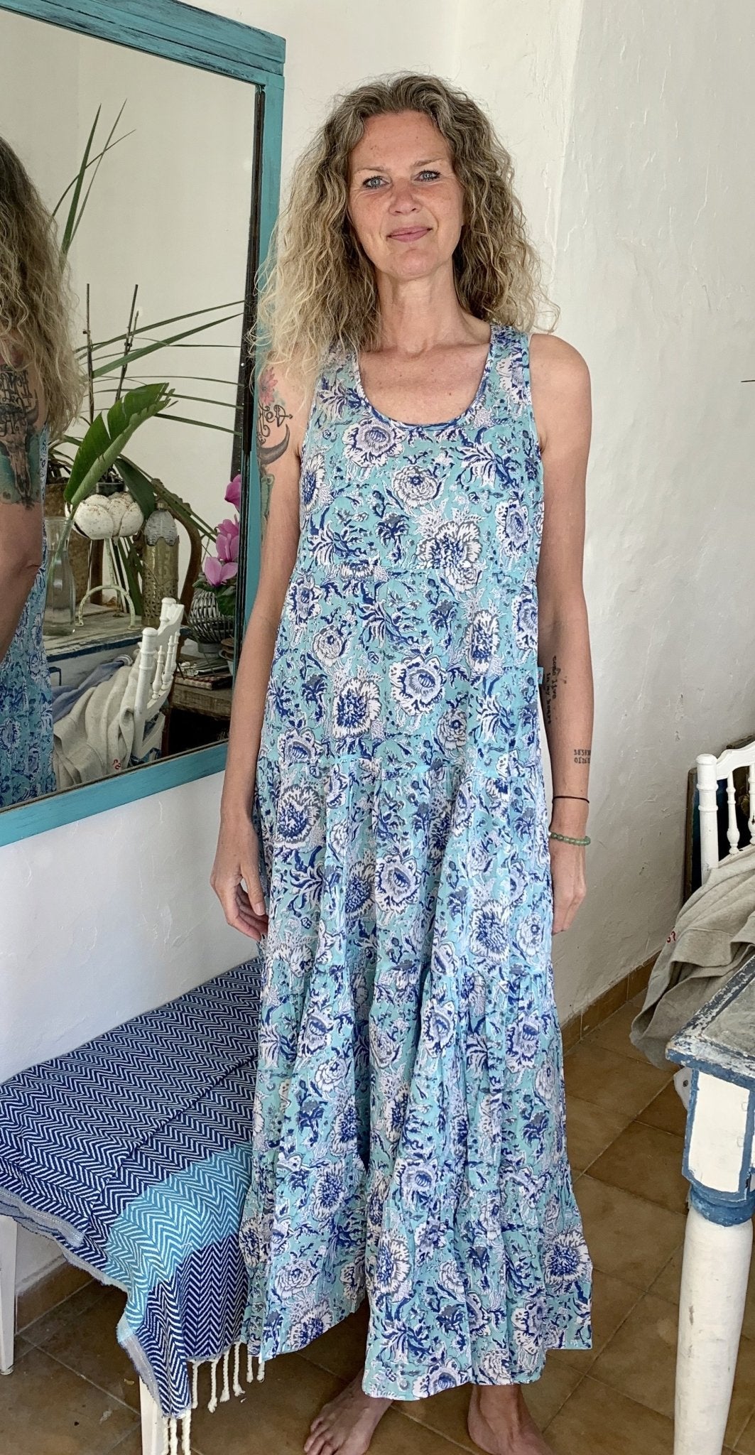 Flowy Maxi Sundress in Formentera Blue - Perfect for Beach Vacations, Summer Parties & Casual Outings