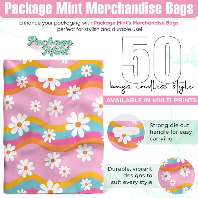 Groovy Daisy Merchandise Bags 9x12 Inches - 50 Pack Bulk Wholesale - Perfect for Retail Stores, Boutiques & Gift Packaging