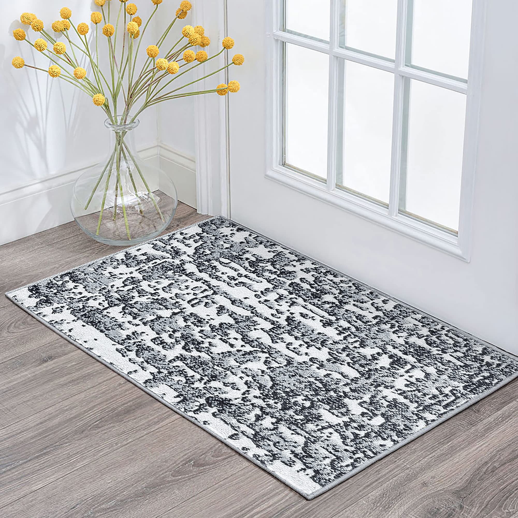 Modern Gray 2x3 Entryway Rug - Non-Slip Indoor Front Door Mat - Small Kitchen & Bathroom Carpet - Contemporary Home Decor for Living Room, Bedroom, and Hallway