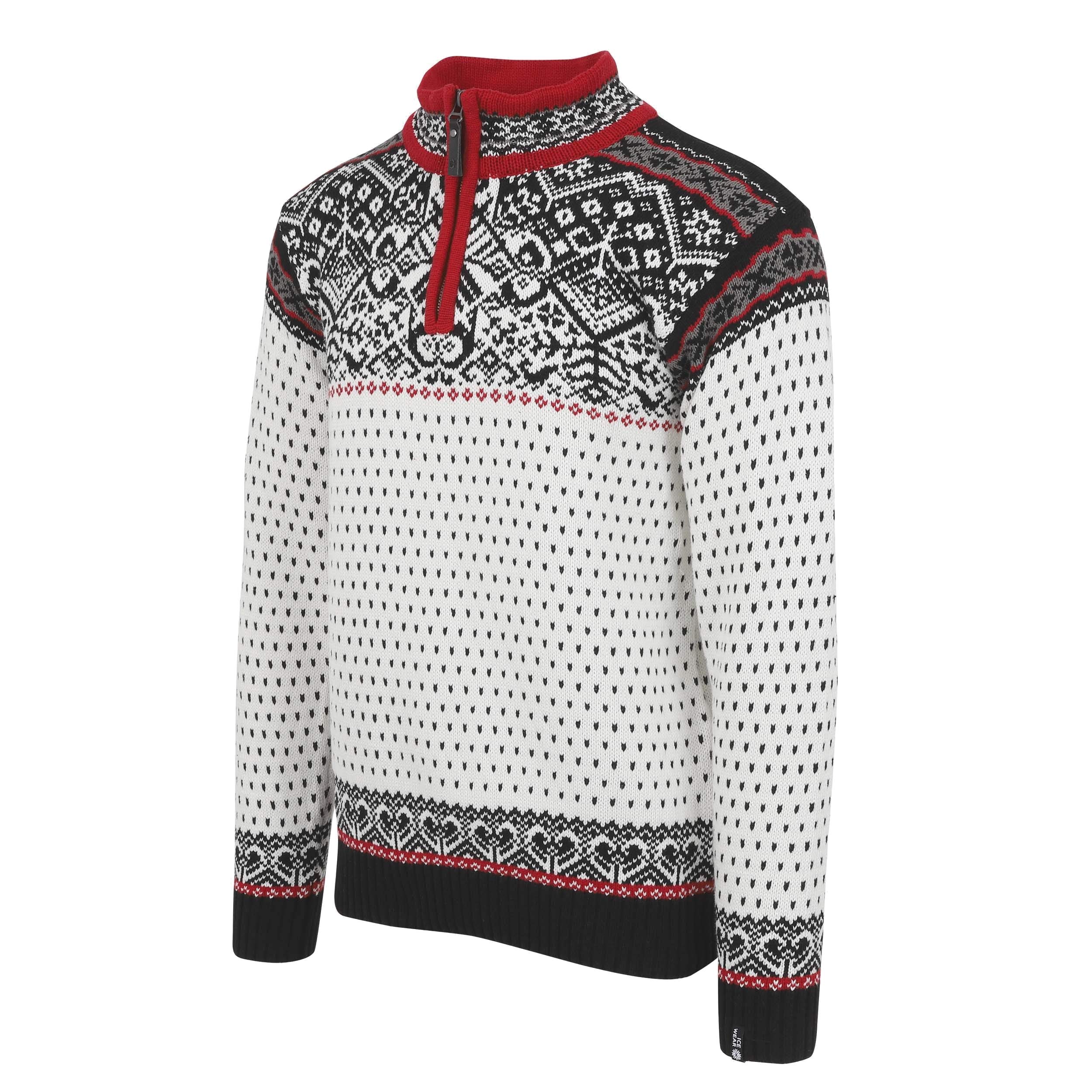 ICEWEAR Baldur Norwegian Cotton Sweater - 100% Cotton Quarter Zip Knit Pullover with Patterned Collar | Warm Winter Fashion for Men | Perfect for Outdoor Activities, Hiking & Casual Wear