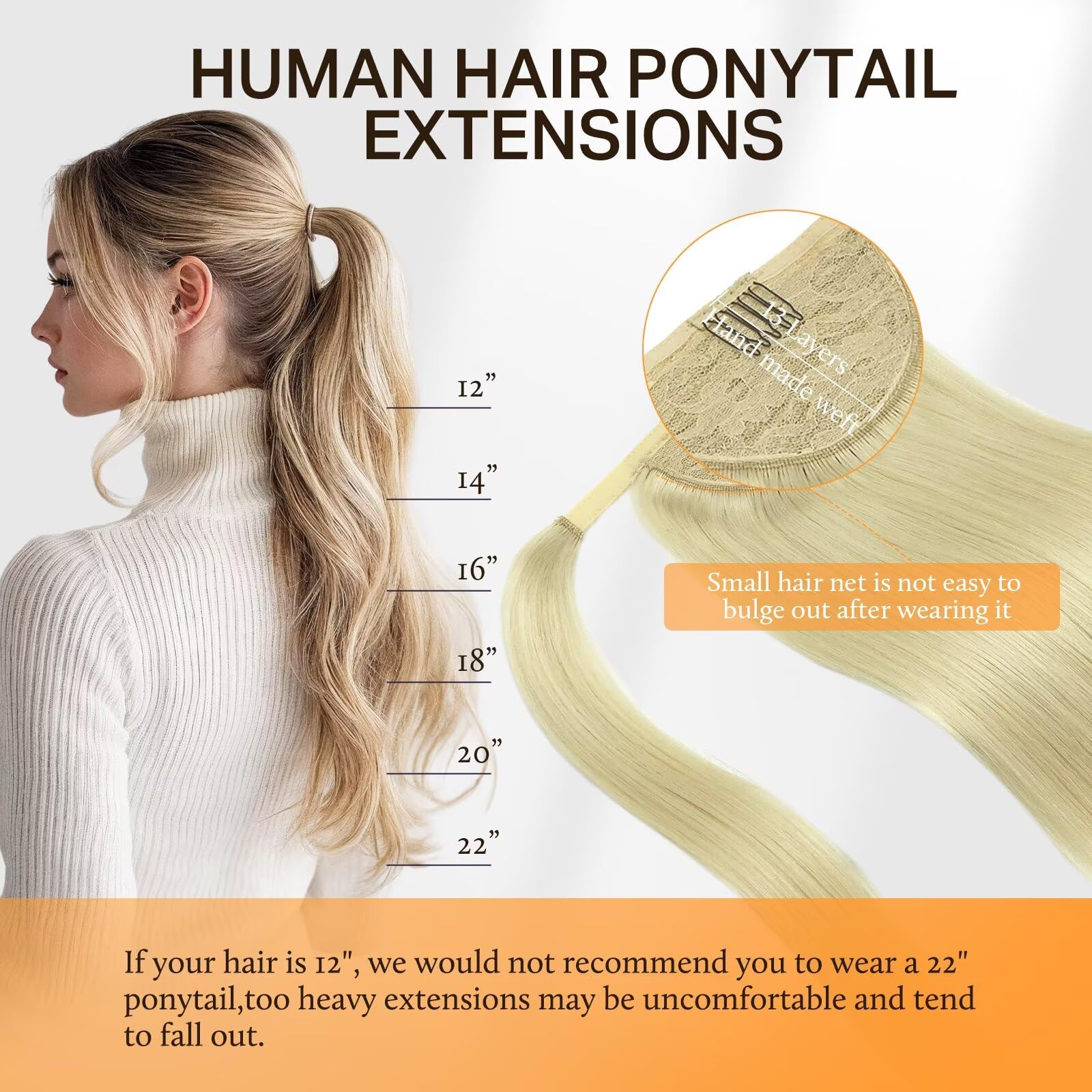 DOORES 16 Inch Clip in Human Hair Ponytail Extensions - Bleach Blonde 80g Real Hair Ponytail Wrap with Magic Paste for Silky Straight Hair - Perfect for Parties, Weddings & Daily Styling