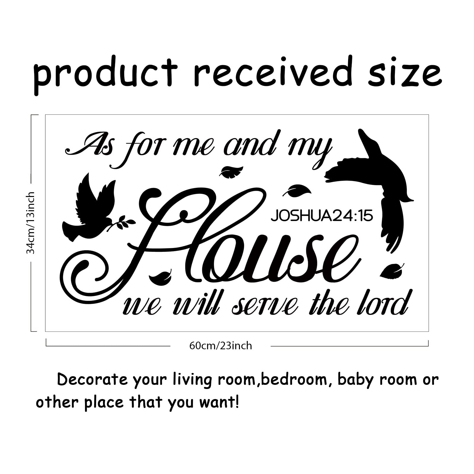 SUPERDANT Bible Verse Wall Decals - 'As For Me and My House We Will Serve The Lord' Vinyl Lettering Stickers - Religious Home Decor for Nursery, Living Room, Bedroom - Easy Peel & Stick Wall Art for Christian Families