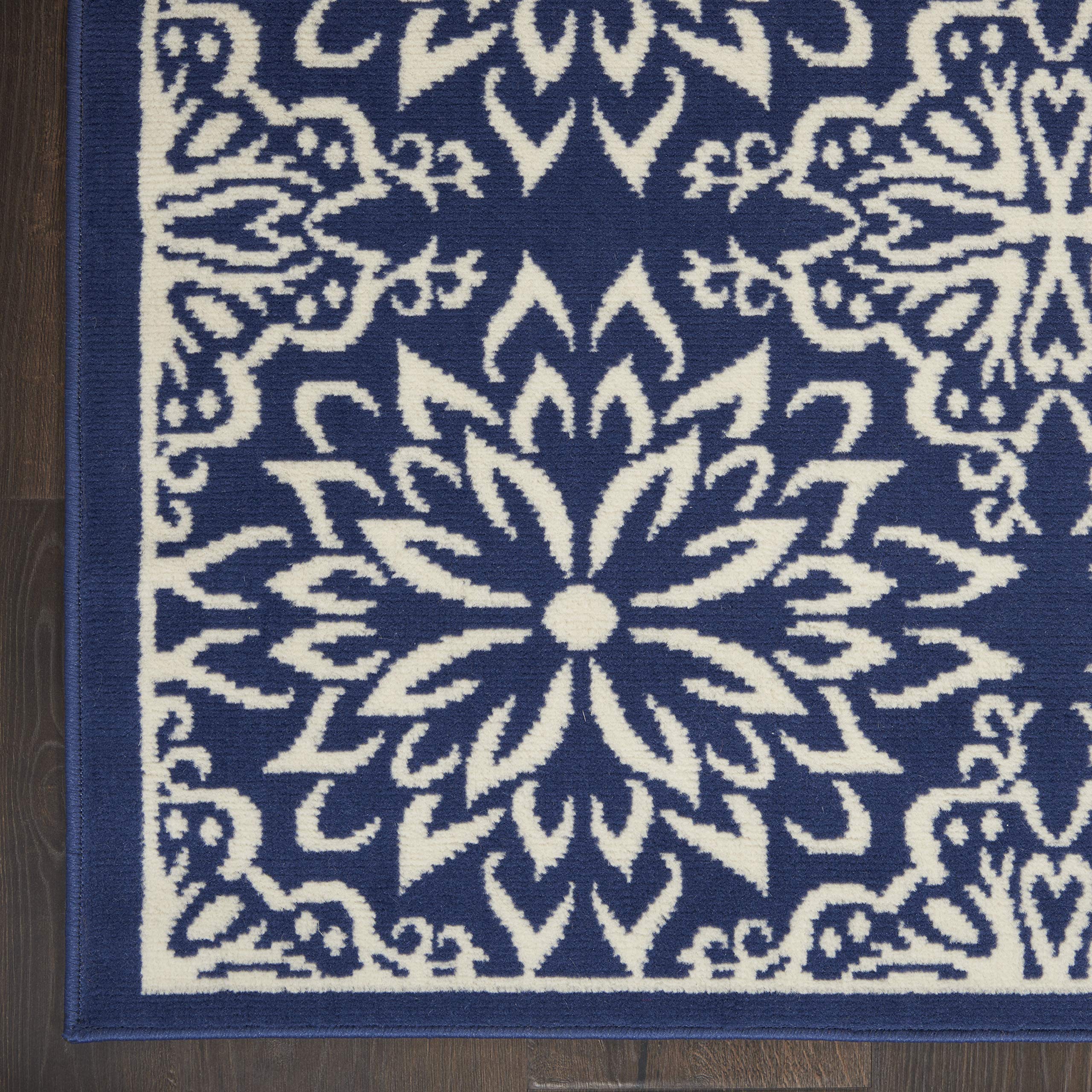 Nourison Jubilant Floral Navy/Ivory 8x10 Area Rug - Easy to Clean, Non-Shedding, Soft & Durable - Perfect for Living Room, Bedroom, Dining Room or Kitchen Decor