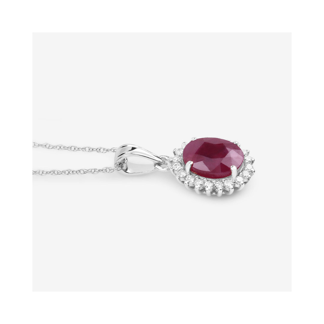 10K Real Ruby & White Diamond Halo Pendant Necklace - Elegant Jewelry Gift for Women, Perfect for Anniversaries, Birthdays & Special Occasions