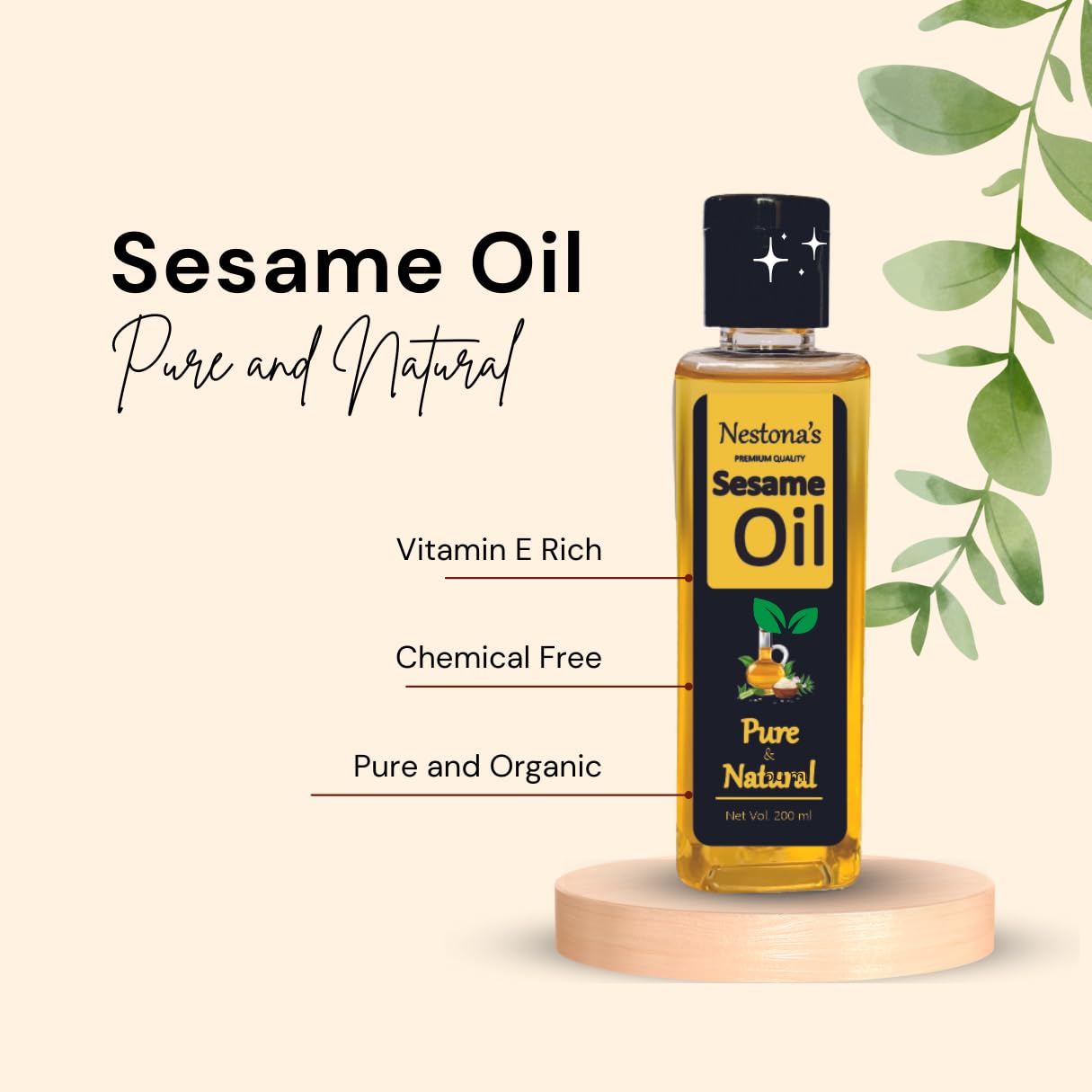 Organic Cold-Pressed Sesame Oil Combo for Body Massage & Skin Care - 100ml x 2 Pack | Hydrating, Anti-Aging & Relaxing | Perfect for Aromatherapy, Spa Treatments & DIY Beauty Recipes