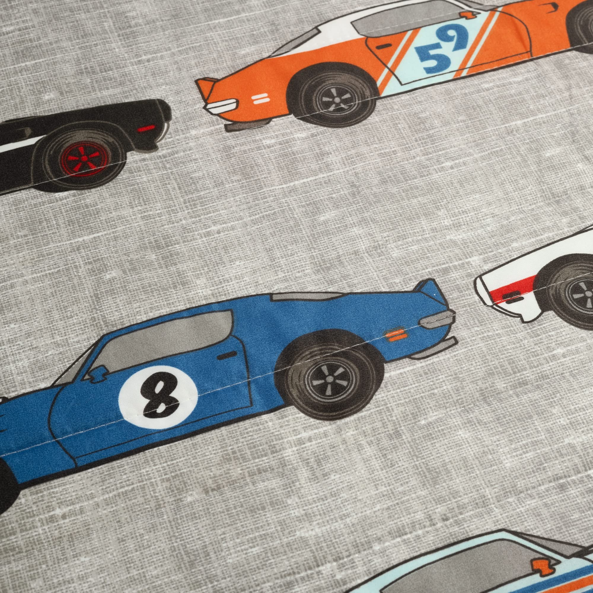 Lush Decor Race Car Kids' 7-Piece Oversized Reversible Quilt Bedding Set for Boys - Blue & Orange Full/Queen Size - Perfect for Boys' Bedroom Decor & Race Car Themed Rooms