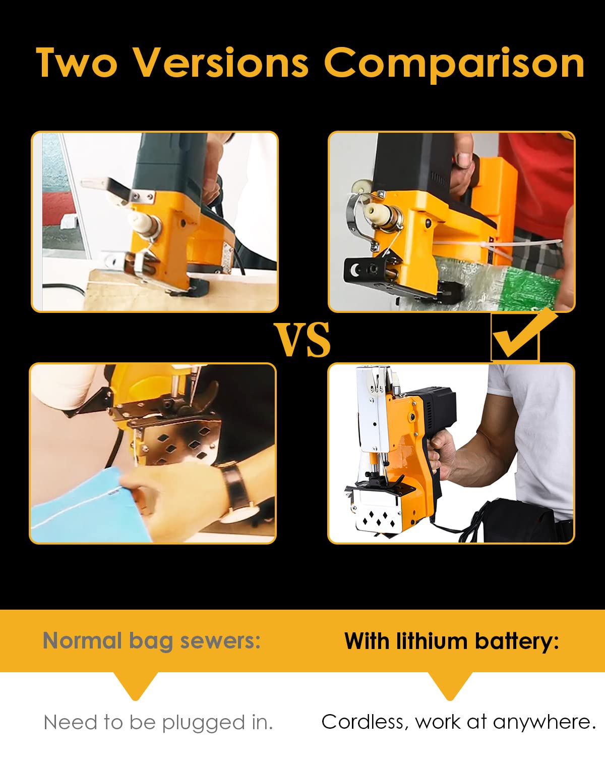 Hanchen Cordless Bag Sewing Machine - Portable Lithium Battery Bag Closer for Woven Bags, Automatic Stitching Packing Machine for Feed Sacks, Jute Bags, Seed Bags & Vinyl Rice Bags - Ideal for Agriculture, Packaging & Industrial Use