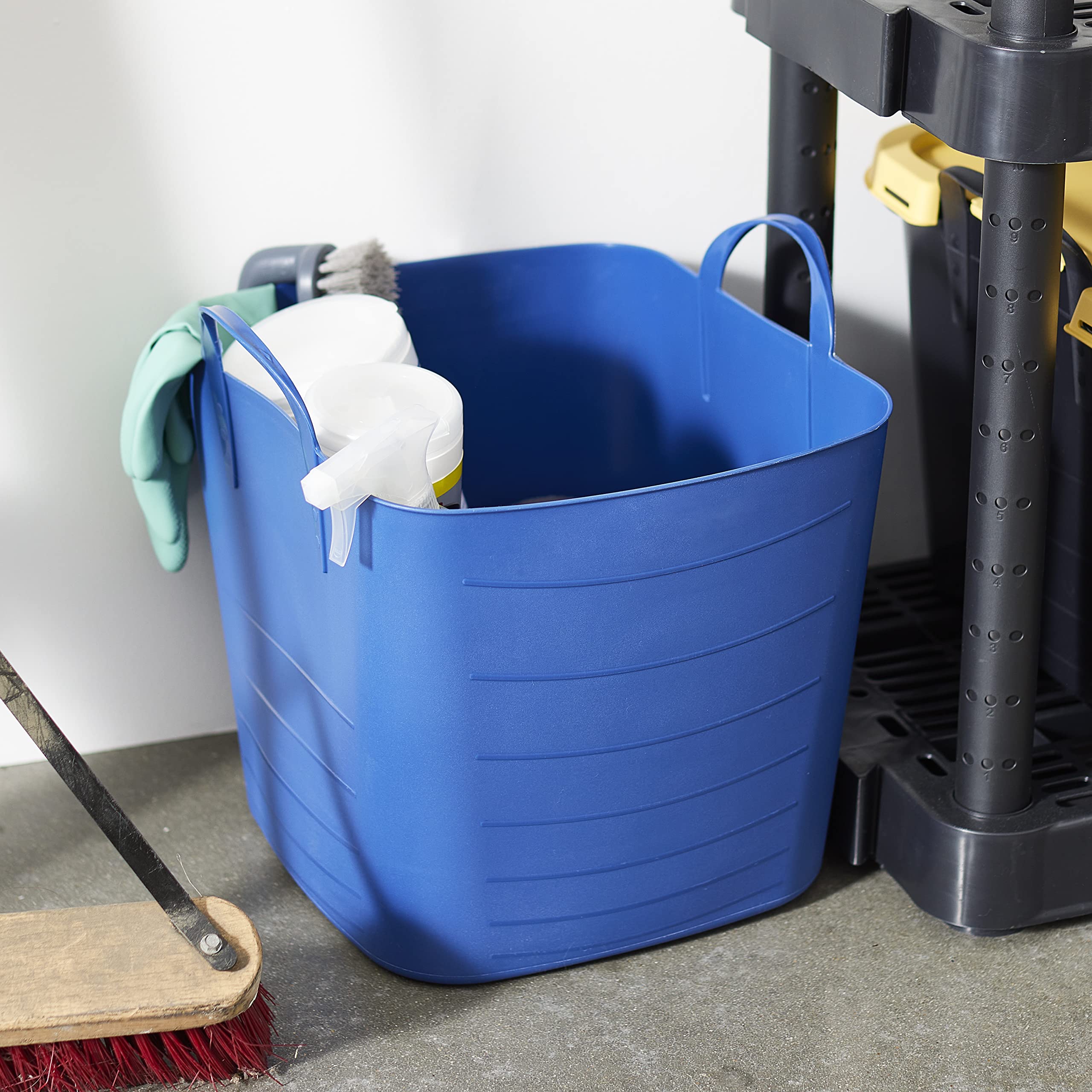 25 Liter (6.6 Gallon) Heavy-Duty Plastic Storage Bins - Set of 18 Blue Totes for Home Organization, Garage Storage & Moving Supplies | Stackable & Durable Containers