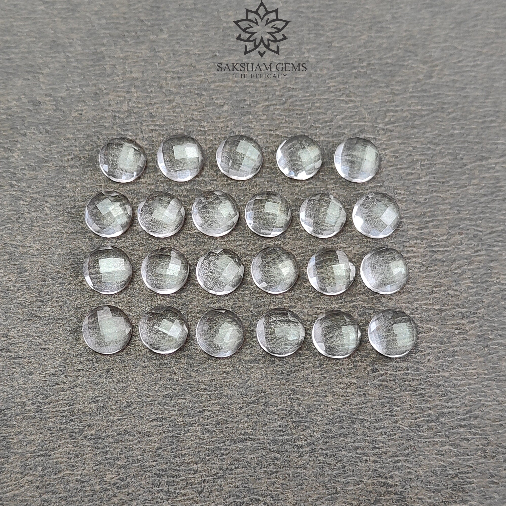 Natural White Quartz Gemstone - 13.70cts Faceted Round Crystal Quartz Checker Cut (5mm, 23pcs) for Jewelry Making, Healing Crystals & Spiritual Decor