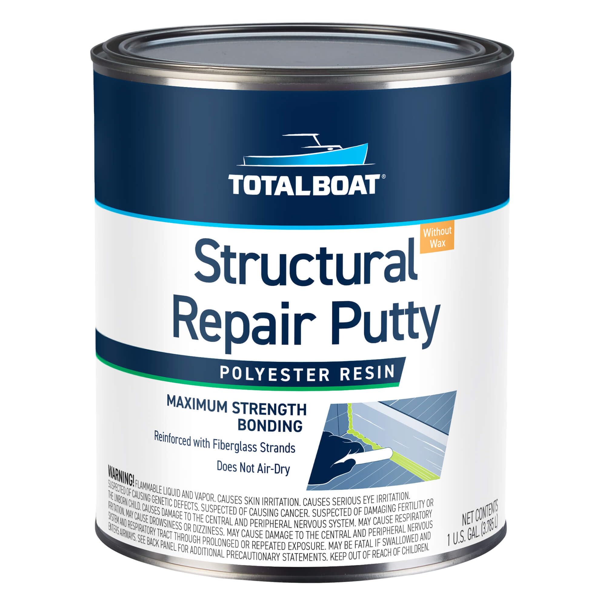 TotalBoat Marine Grade Fiberglass Repair Putty - Long Strand Polyester Structural Filler for Boat & Automotive Repairs | Waterproof Bonding for Hulls, Decks & Vehicle Body Panels