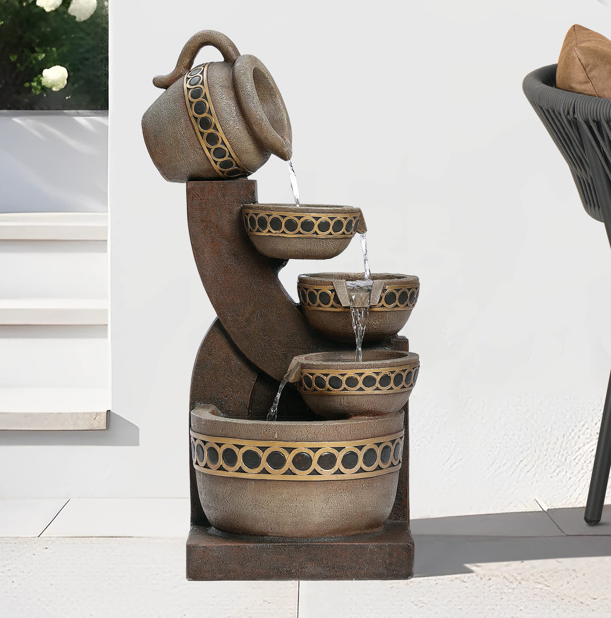 LuxenHome 5-Tiered Polyresin Outdoor Water Fountain - Cascading Pitcher Design with Waterfall Feature for Patio, Yard & Garden Decor | Perfect for Relaxing Backyard Ambiance and Zen Garden Landscaping