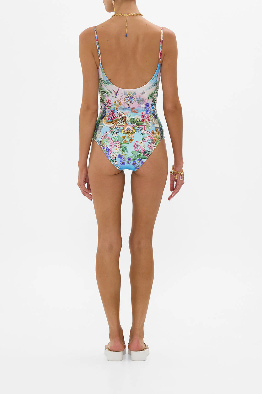 Elegant Scoop Neck One Piece Swimsuit - Floral Print Santa Maria Style | Perfect for Beach Vacations, Pool Parties & Summer Getaways