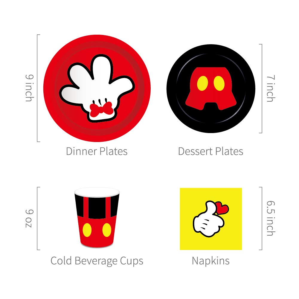 Mouse Birthday Party Supplies Set - 88PCS Disposable Plates, Dessert Plates, Cups & Napkins for 16 Guests | Cute Mouse Theme Decorations for Kids Birthday, Baby Shower & Themed Parties