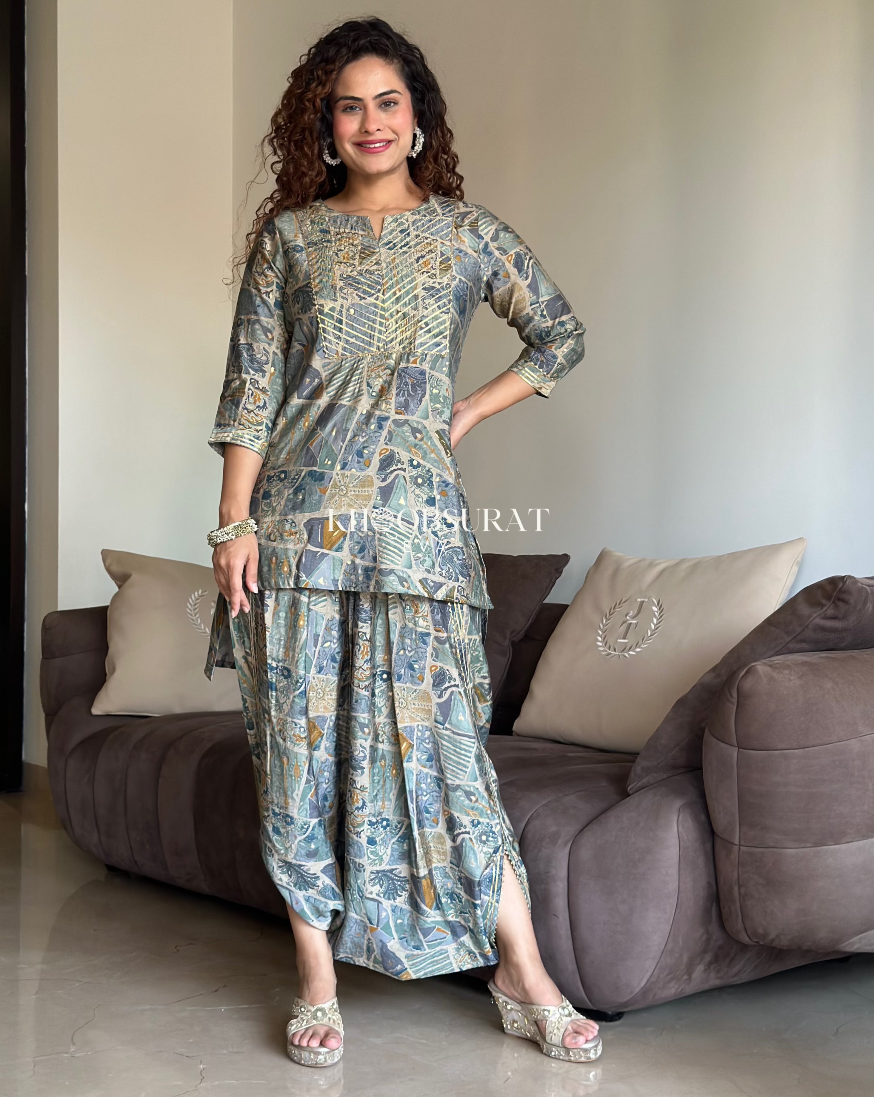 Lakshmi Grey Ethnic Festive Wear Coord Set for Women | Indian Traditional Outfit for Diwali, Weddings & Special Occasions