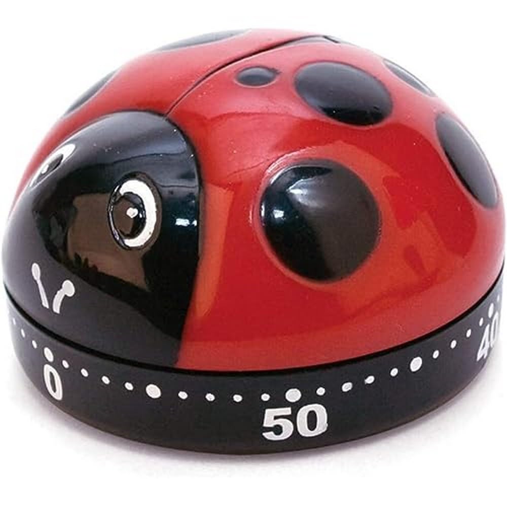 Kikkerland Red Ladybug Kitchen Timer - 60 Minute Countdown, 5.7 x 5.7 x 4.4 cm - Cute Bug-Shaped Cooking Timer for Baking, Cooking, and Classroom Activities