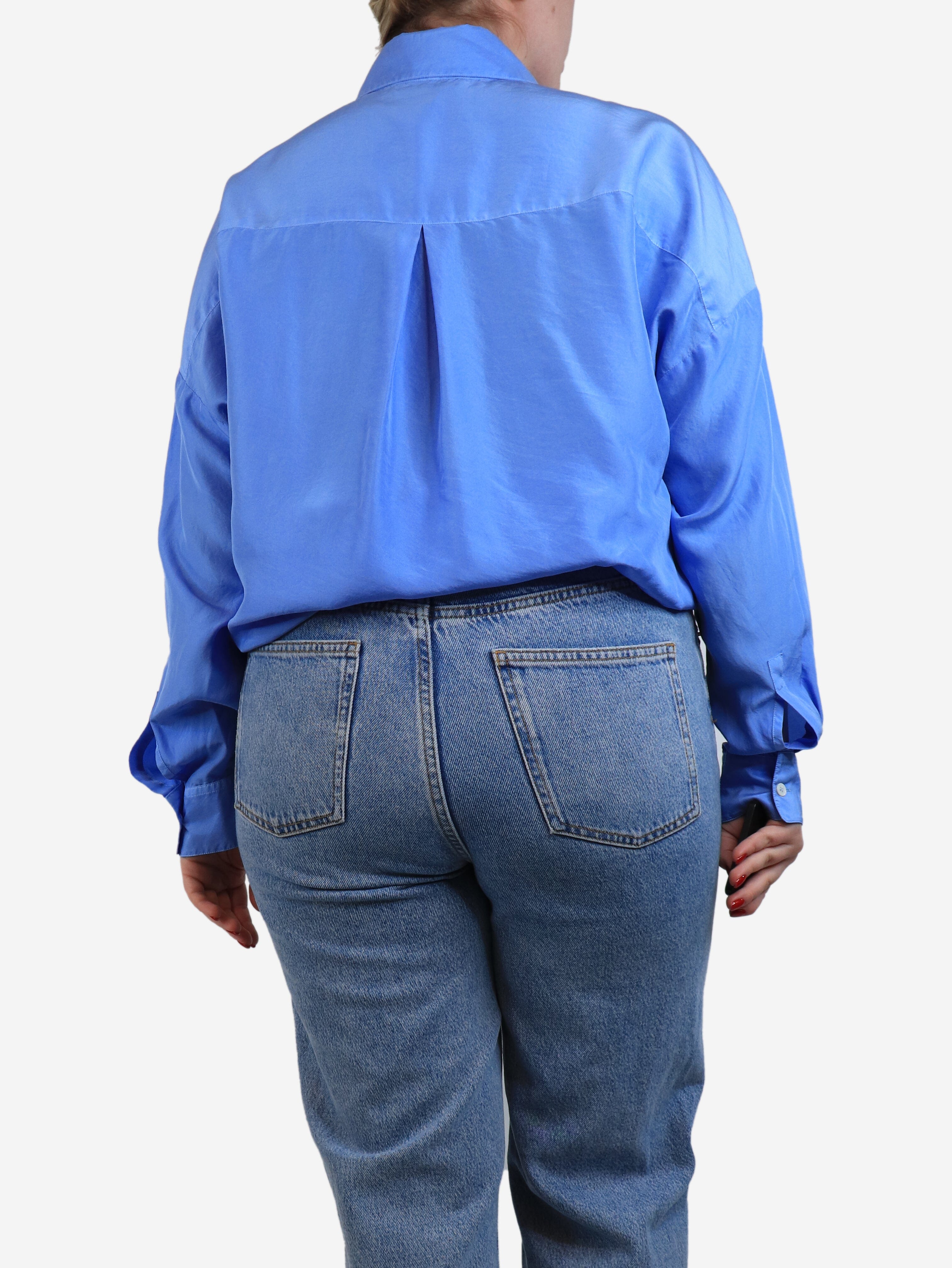 Elegant Blue Silk Shirt for Women - UK Size 14 | Premium Quality Formal & Casual Wear for Office, Party & Special Occasions