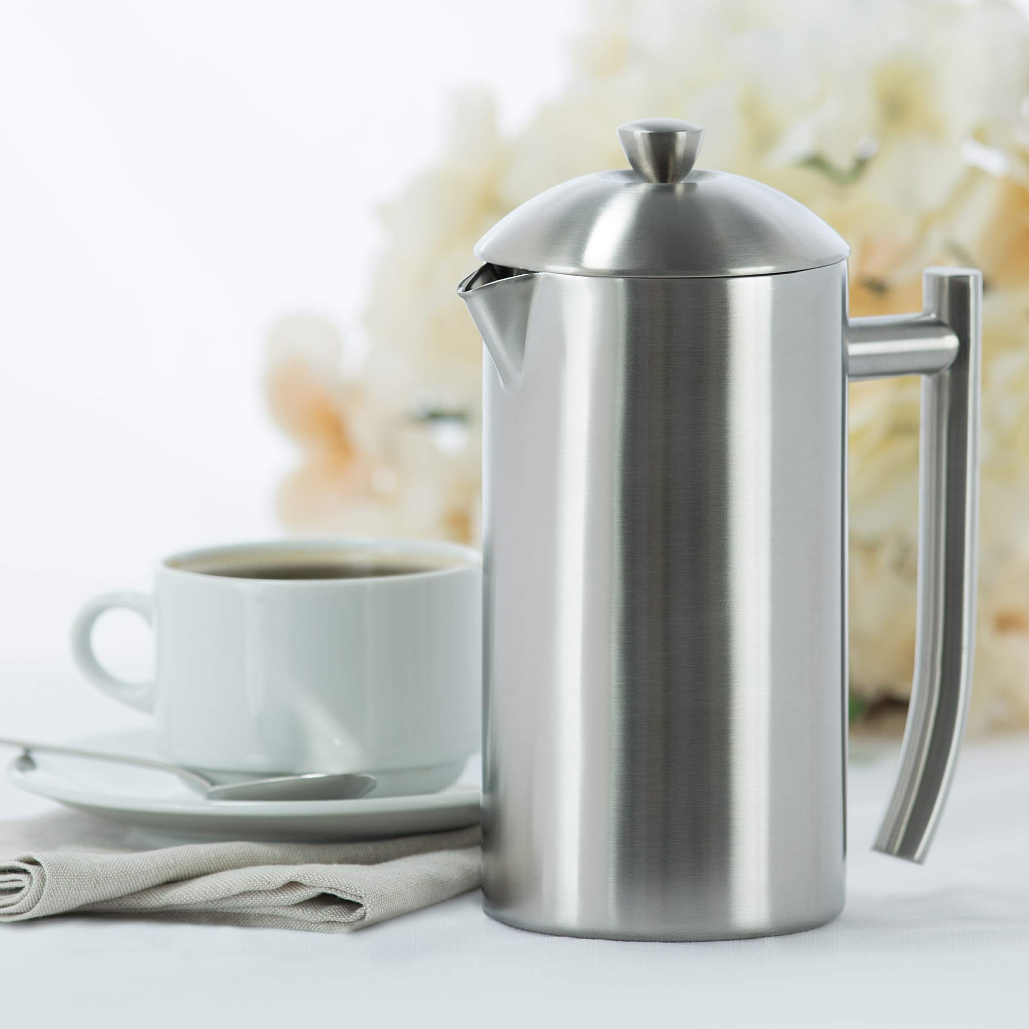 Frieling 17oz Double-Walled Stainless Steel French Press Coffee Maker - Insulated & Durable for Camping, Travel, Office & Home Use - Brushed Finish Keeps Coffee Hot Longer