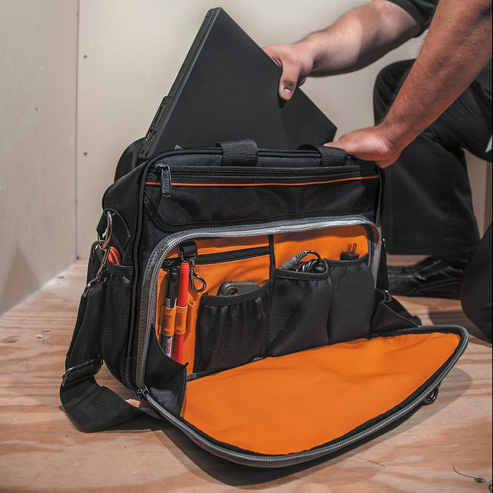 Klein Tools 55455M Professional Tradesman Pro Tech Tool Bag with Laptop Pocket - Durable Black & Orange Work Bag for Electricians, Contractors & Technicians - Perfect for Job Sites, Construction & Field Service Work