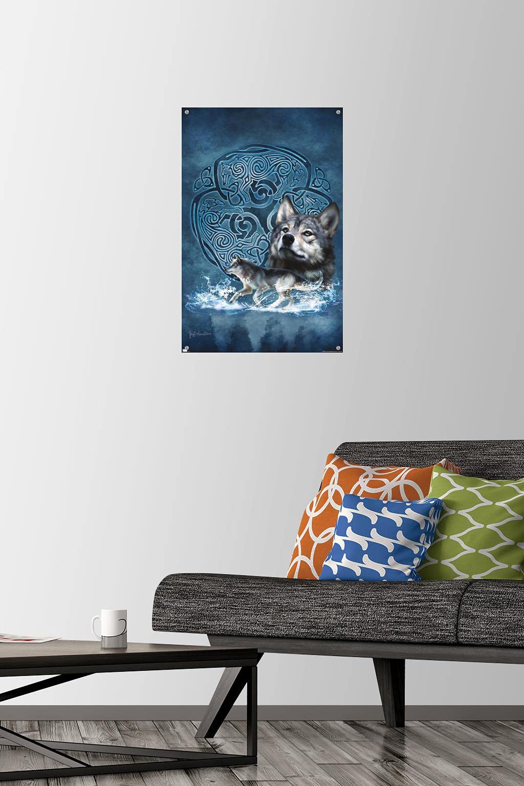 Celtic Wolf Wall Art Poster - Premium Quality Print with Push Pins for Home & Office Decor | Perfect for Living Room, Bedroom, or Gift Idea