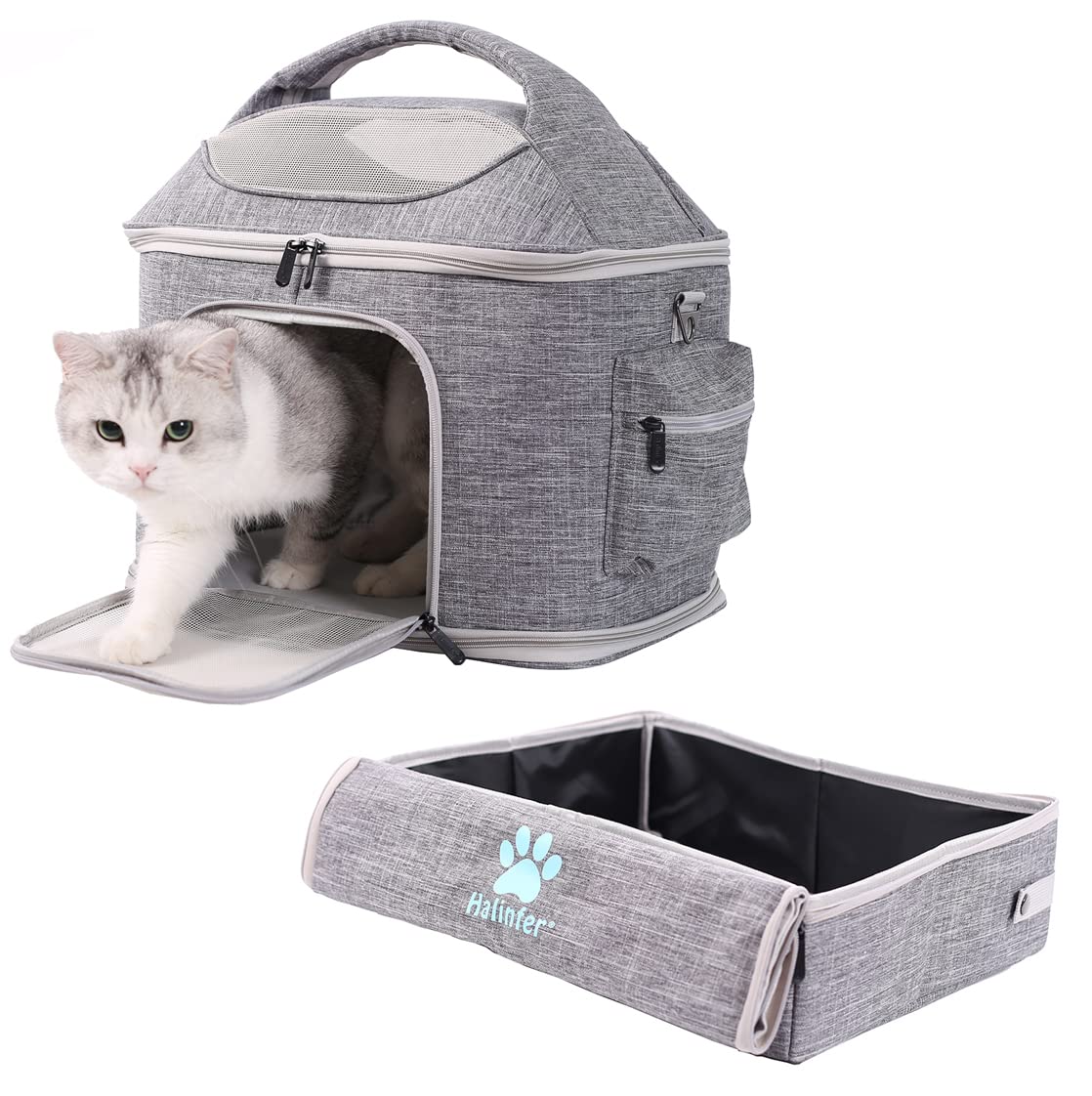 Halinfer Extra Large Cat Carrier with Travel Litter Box - Airline Approved Pet Carrier for Cats, Dogs & Small Animals - Perfect for Vet Visits, Road Trips & Air Travel