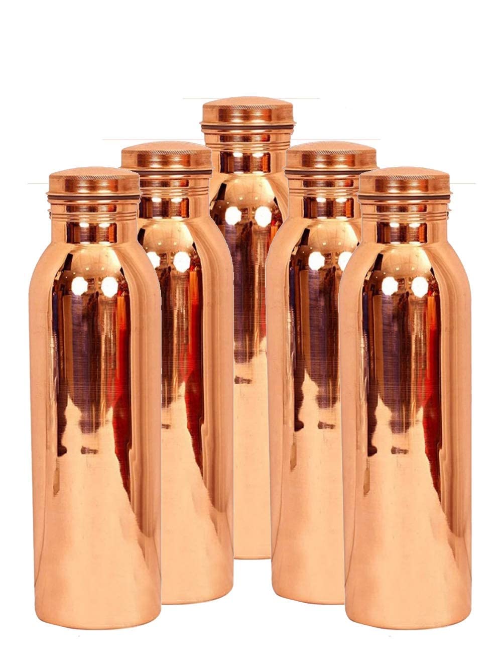 5 Pack Pure Copper Water Bottles with Lid - Airtight & Leakproof for Gym, Travel & Daily Hydration