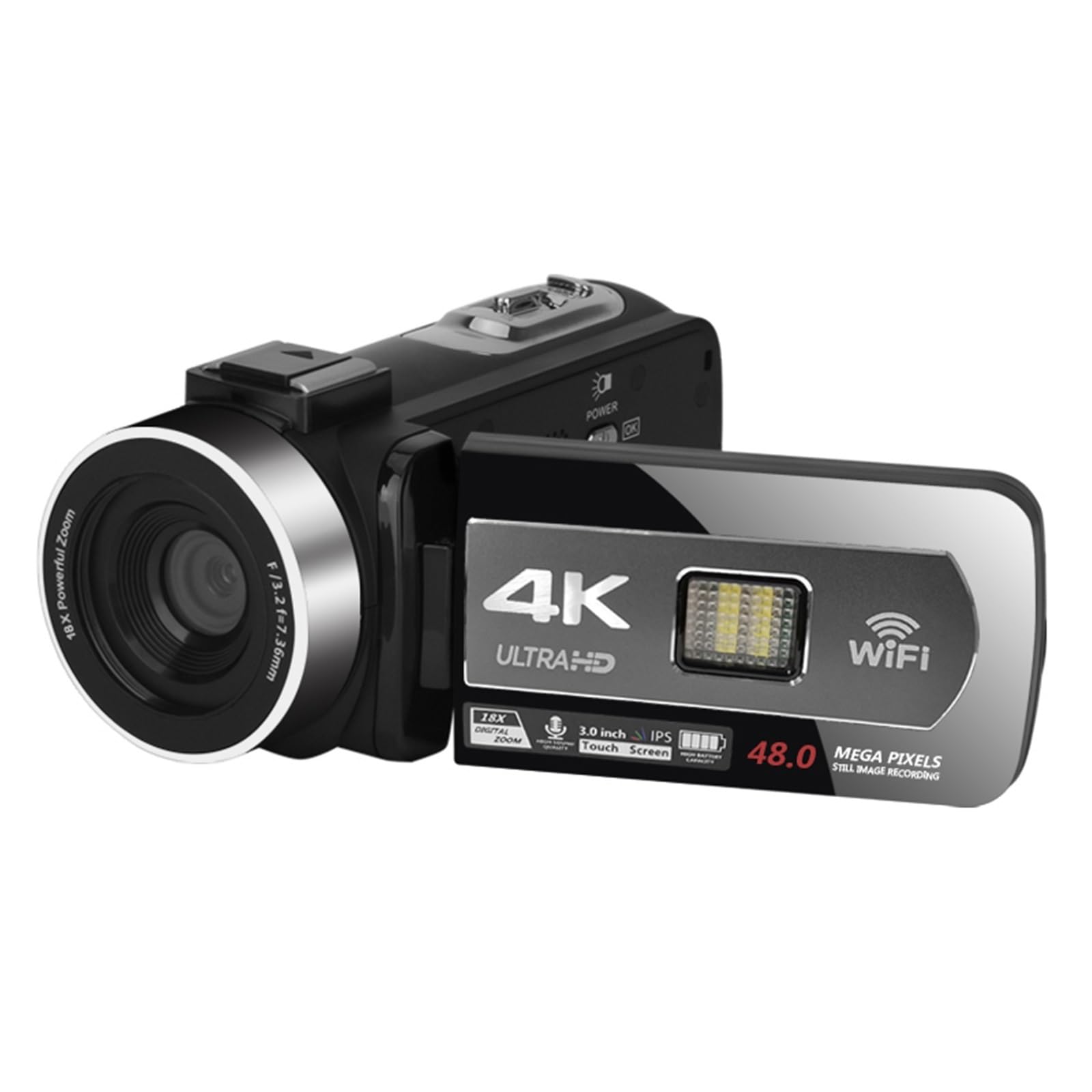 4K WiFi Camcorder UHD Digital Web Camera with 18X Zoom & Auto Focus - Perfect for Vlogging, Live Streaming, and Home Security (No SD Card Included)