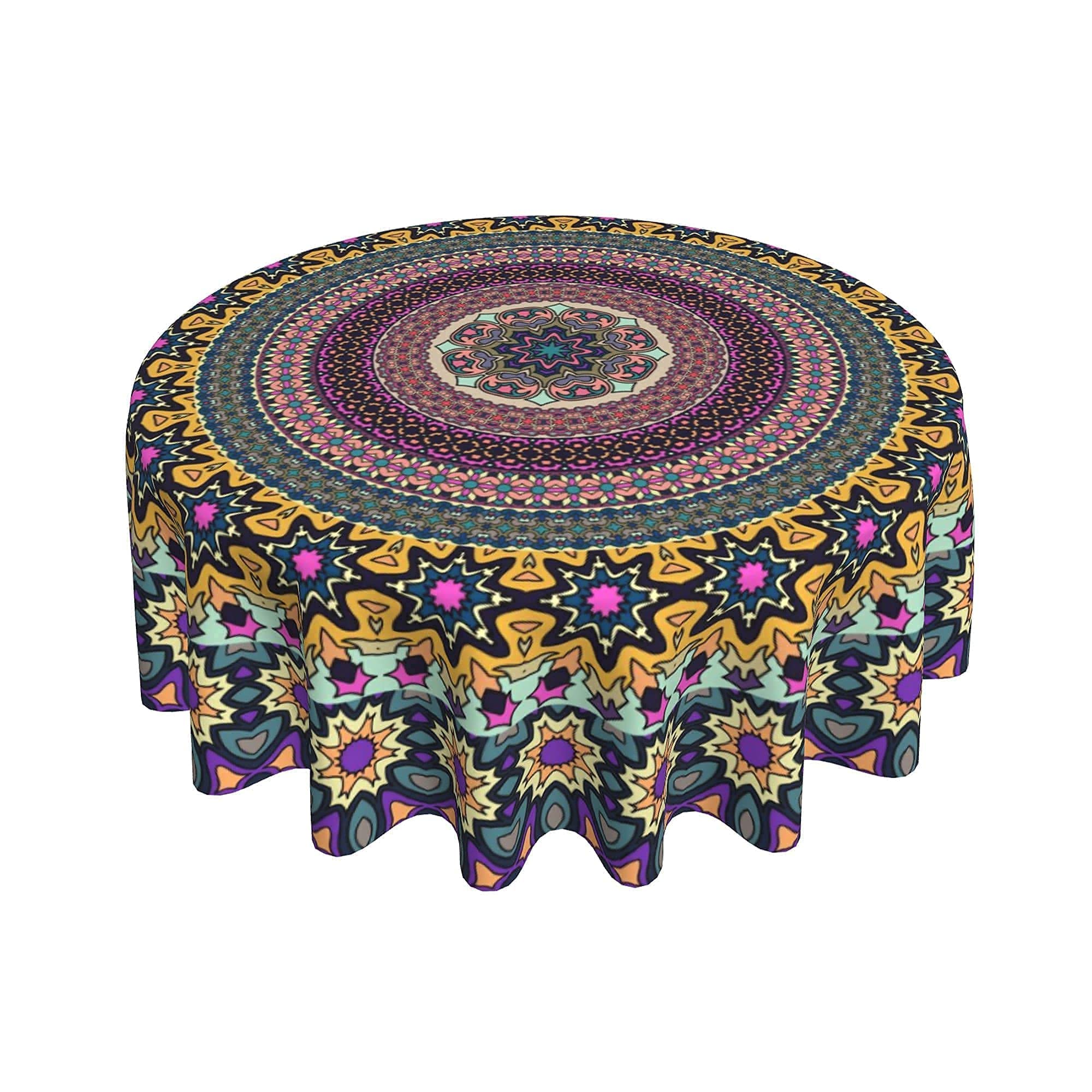 60 Inch Bohemian Round Tablecloth - Mandala Print Retro Boho Table Cover for Kitchen, Dining Room, Coffee Table | Indoor & Outdoor Use for Parties, Patio Decor, Modern Mexican Style Home Decor