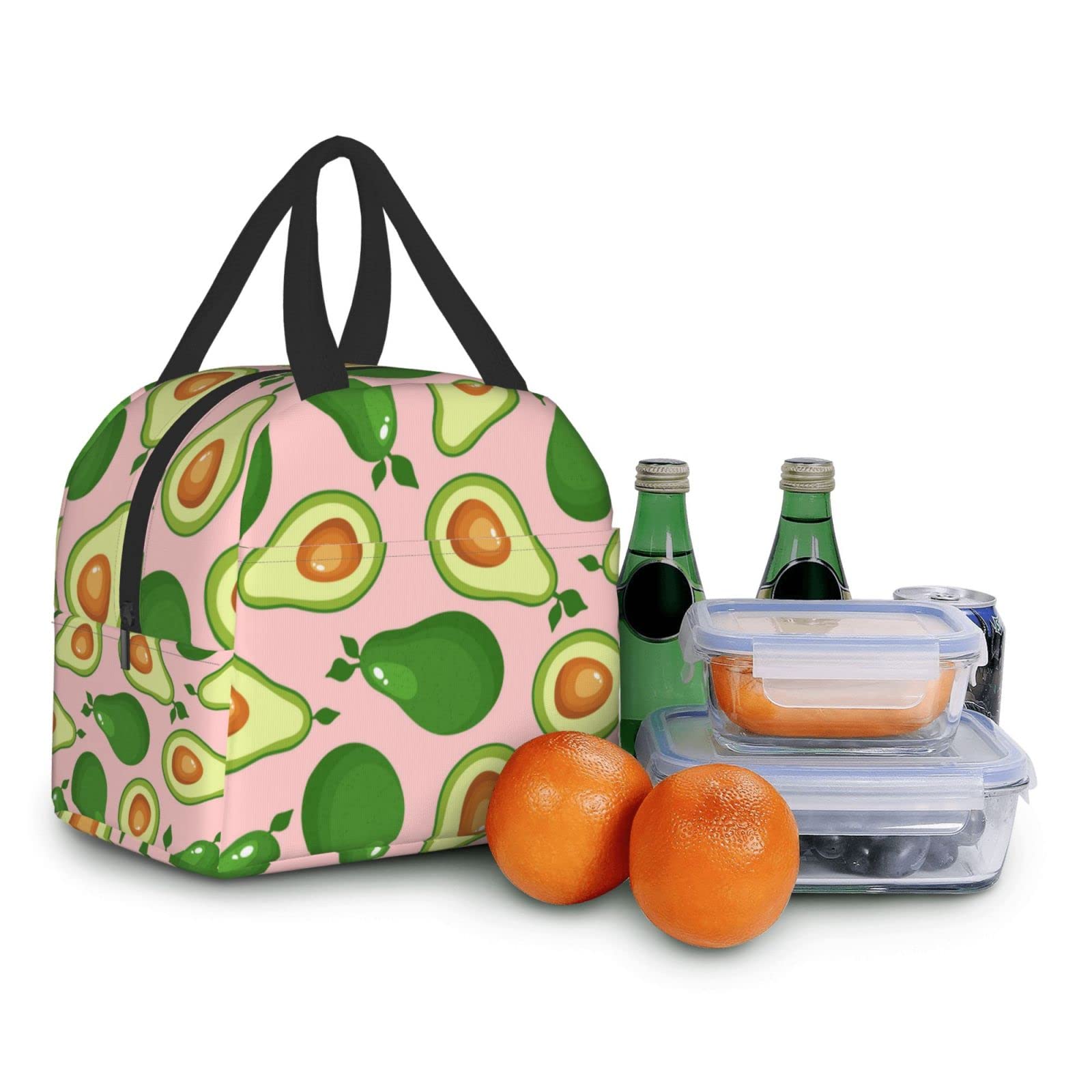 Avocado Pattern Insulated Lunch Box - Reusable & Portable Meal Container for Men & Women - Perfect for Work, Travel, Picnic & Outdoor Activities