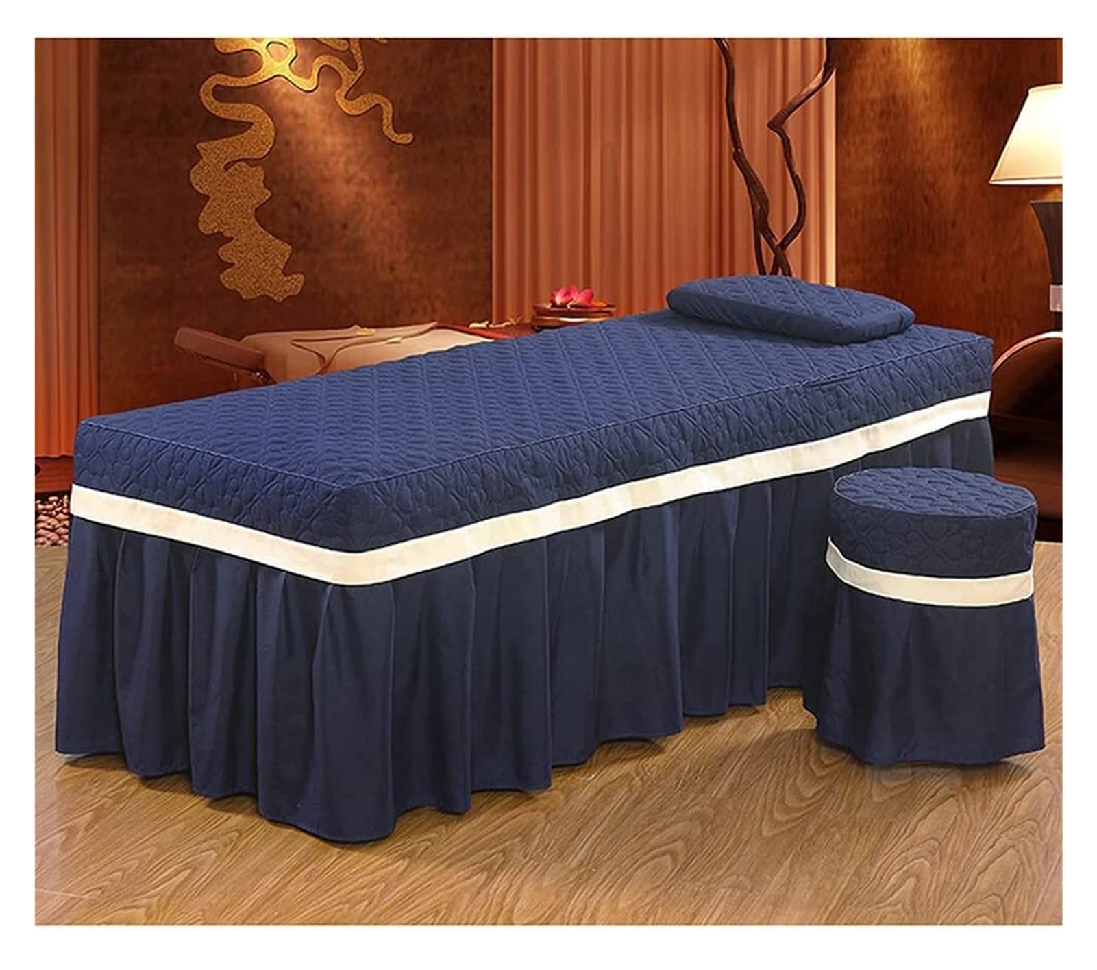 SPA Treatment Beauty Salon Massage Table Bed Skirt Set - 4-Piece Soft Cotton Facial Bed Cover with Square Head Design for Physiotherapy & Skincare Treatments | Perfect for Professional Salons, Spas & Home Use
